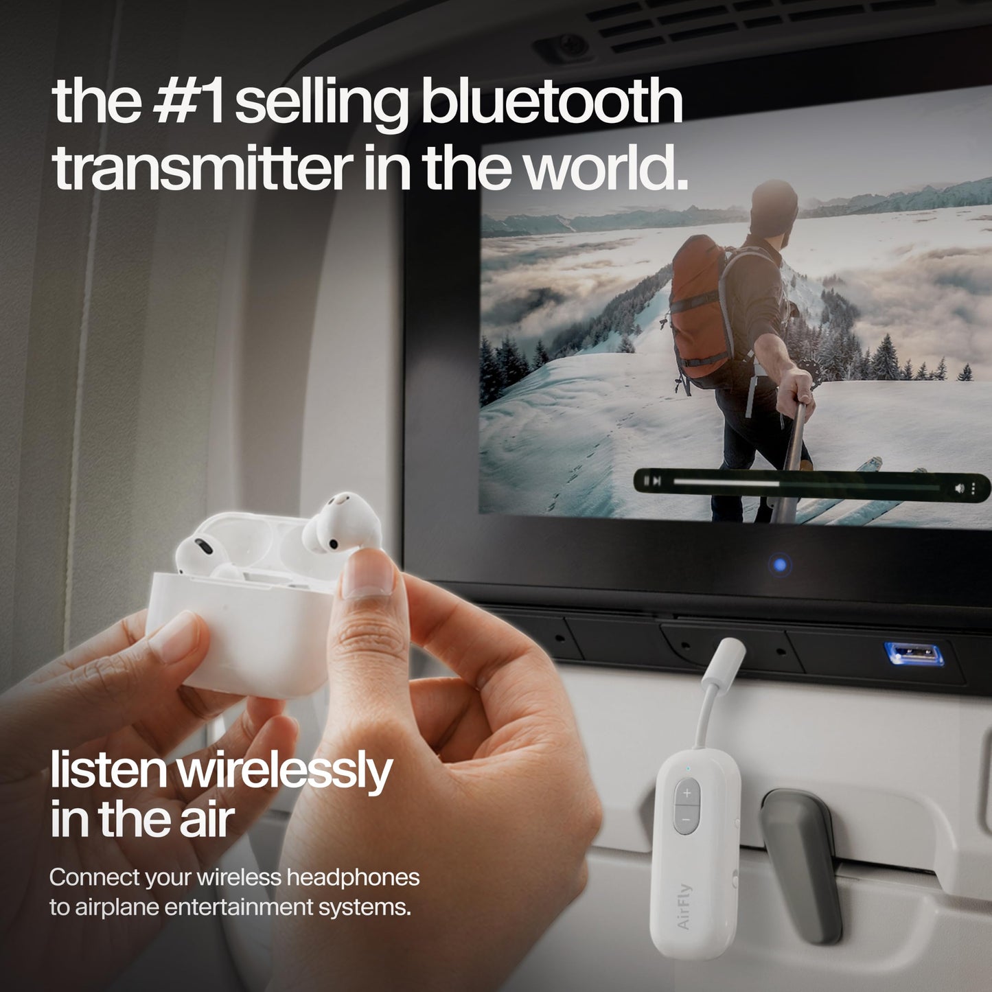 Twelve South AirFly SE Bluetooth Wireless Transmitter/Adapter for AirPods/Wireless or Noise Canceling Headphones; Use on airplanes and gyms, 20+ hours of battery life - TS-2516