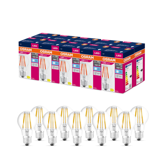 Osram LED Star Value Classic A100 LED Bulb for E27 Socket, Bulb Shape, FIL, 1521 Lumens, Cool White (4000K), Replacement for Standard 100W Incandescent Bulbs, Non-Dimmable, Pack of 10 - 4058075439603