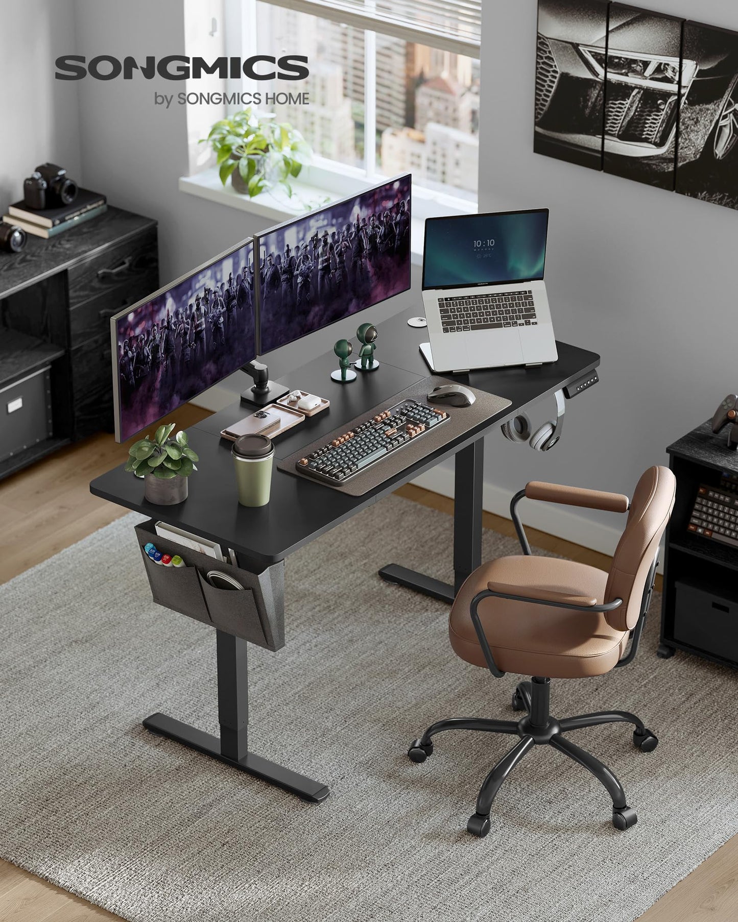 SONGMICS Electric height-adjustable desk, 140 x 60 cm, infinitely adjustable, memory function with 4 heights, ink black LSD134B01