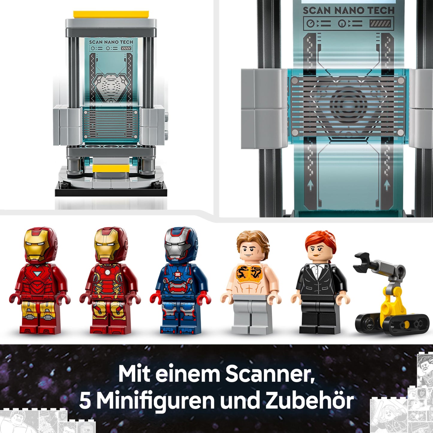 LEGO | Marvel Iron Man's Laboratory: Hall of Armors - Superhero toy with a mech figure, 5 minifigures including Aldrich Killian - Avengers gift for boys and girls aged 8 and over 76315