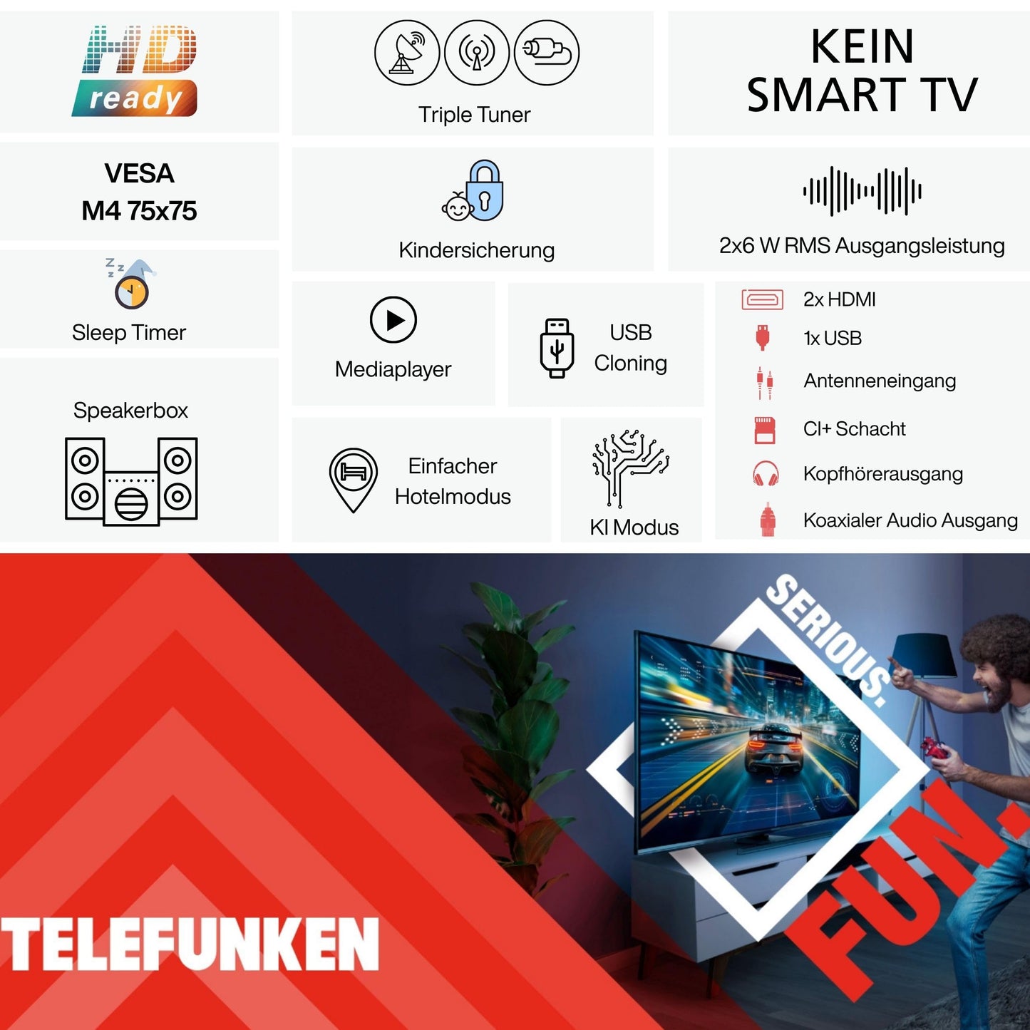 TELEFUNKEN XH32P900S 32 inch TV LED TV HD-Ready (1366x768 pixels) with 80 cm screen diagonal and integrated triple tuner (2026)