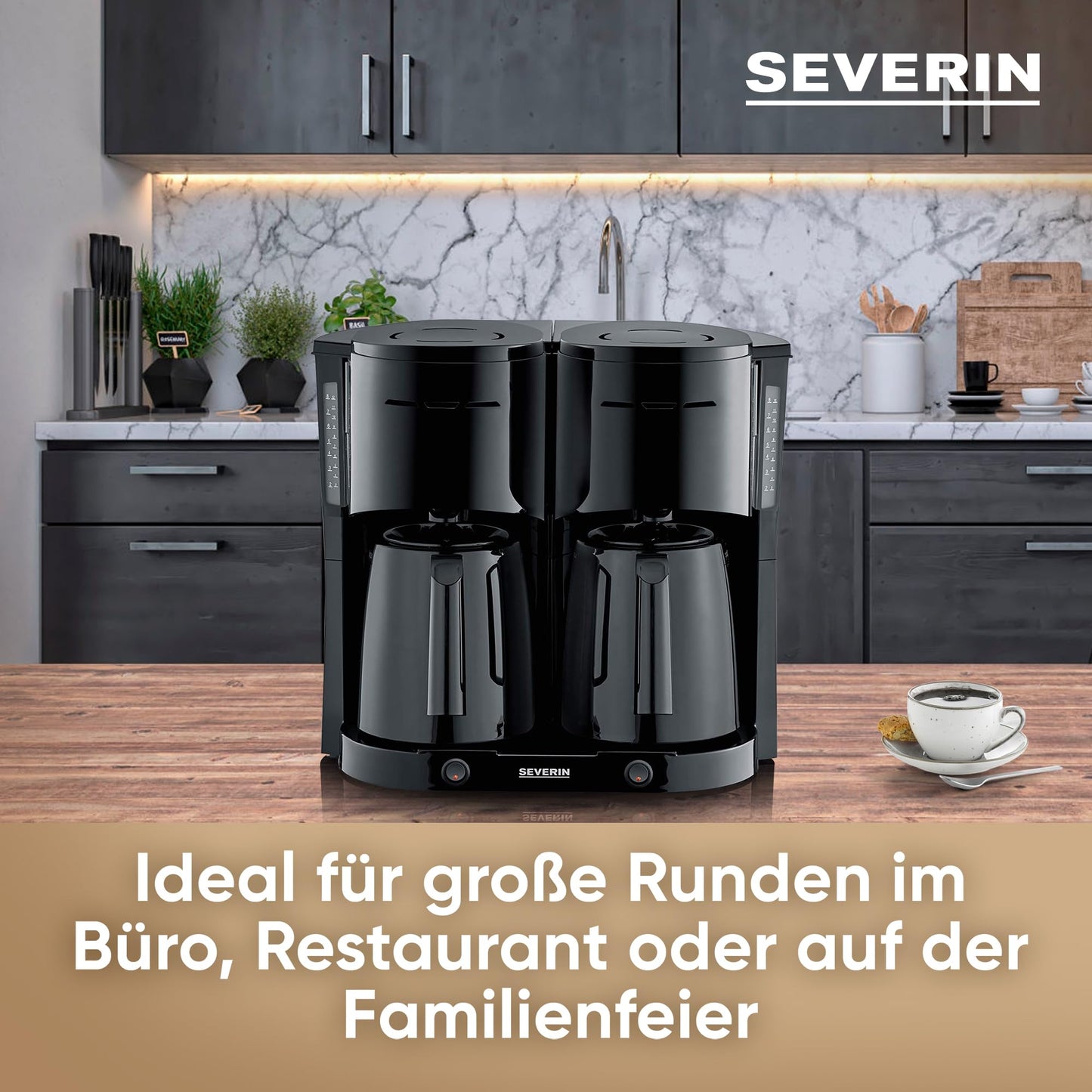 Severin duo filter coffee machine with thermal jug, coffee machine for up to 16 cups, attractive filter machine with 2 vacuum jugs, black, KA 9315