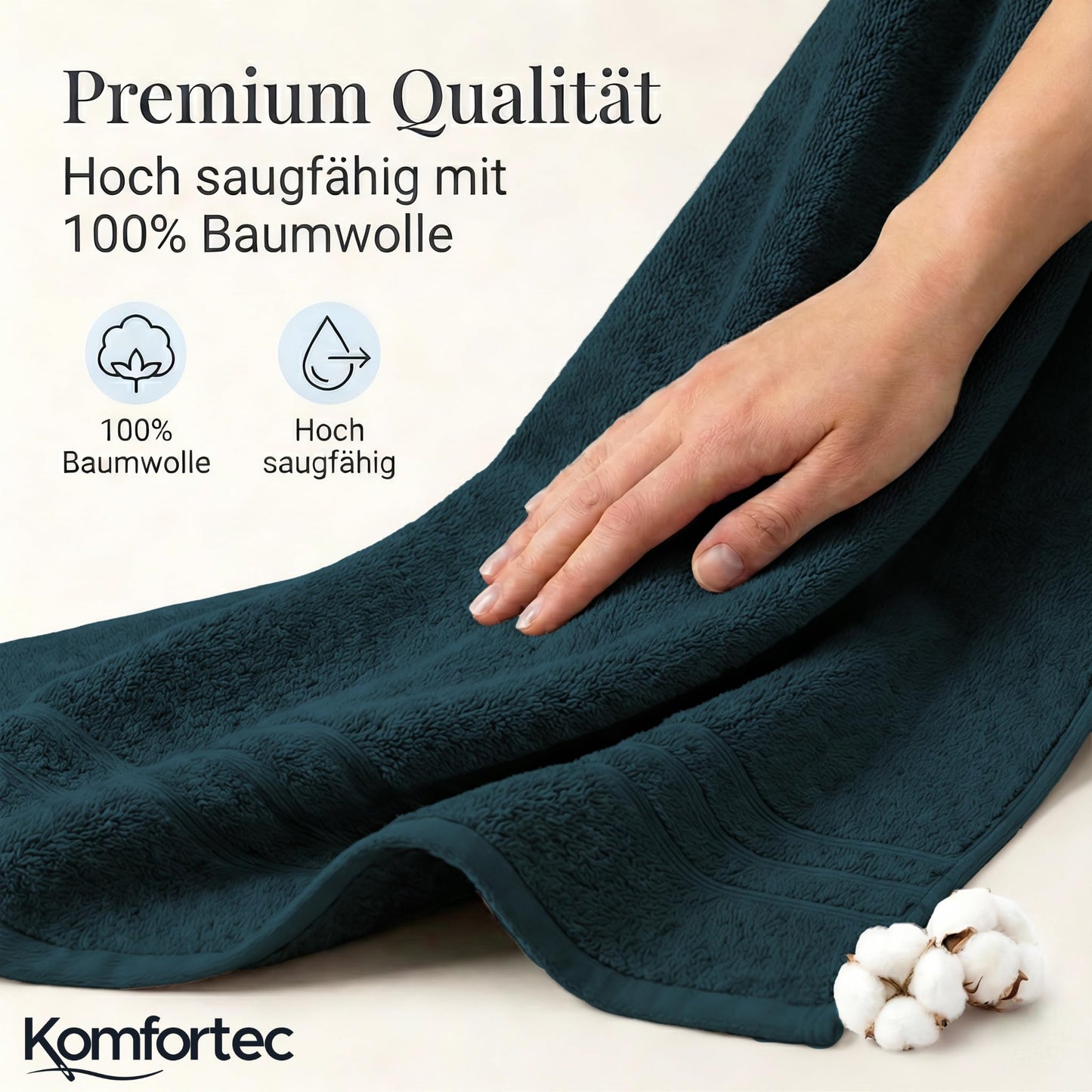 Komfortec 2 sauna towel set 80x200 cm, large sauna towels made of 100% cotton, sauna towels, fluffy and absorbent, quick-drying, petrol - 2er-80x200-petrol