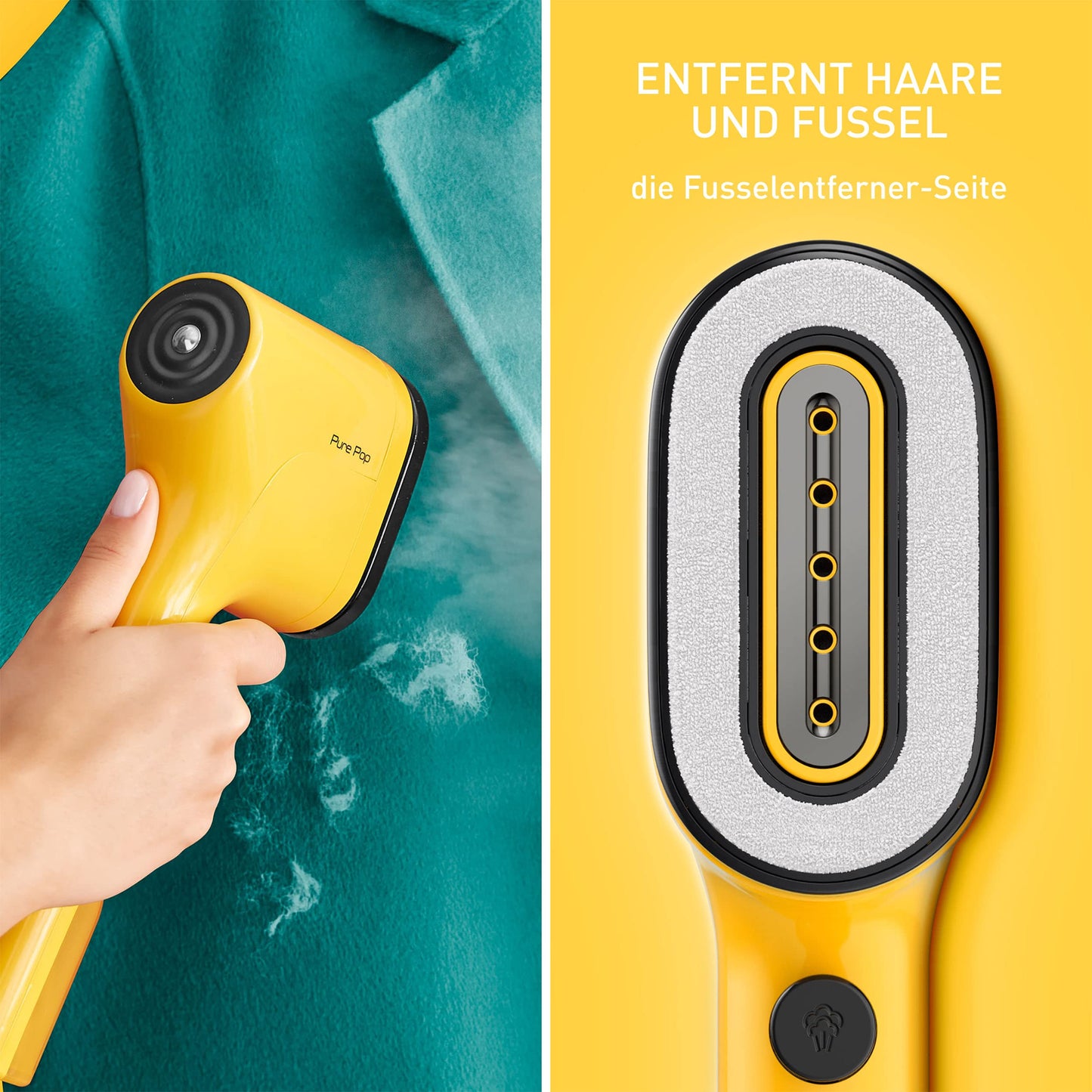 Tefal Pure Pop steam brush, 1300 W, 70 ml water tank, removes up to 99.99% of viruses/bacteria/germs, quick heating, 20 g/min. continuous steam release, steamer, yellow/black, DT2026