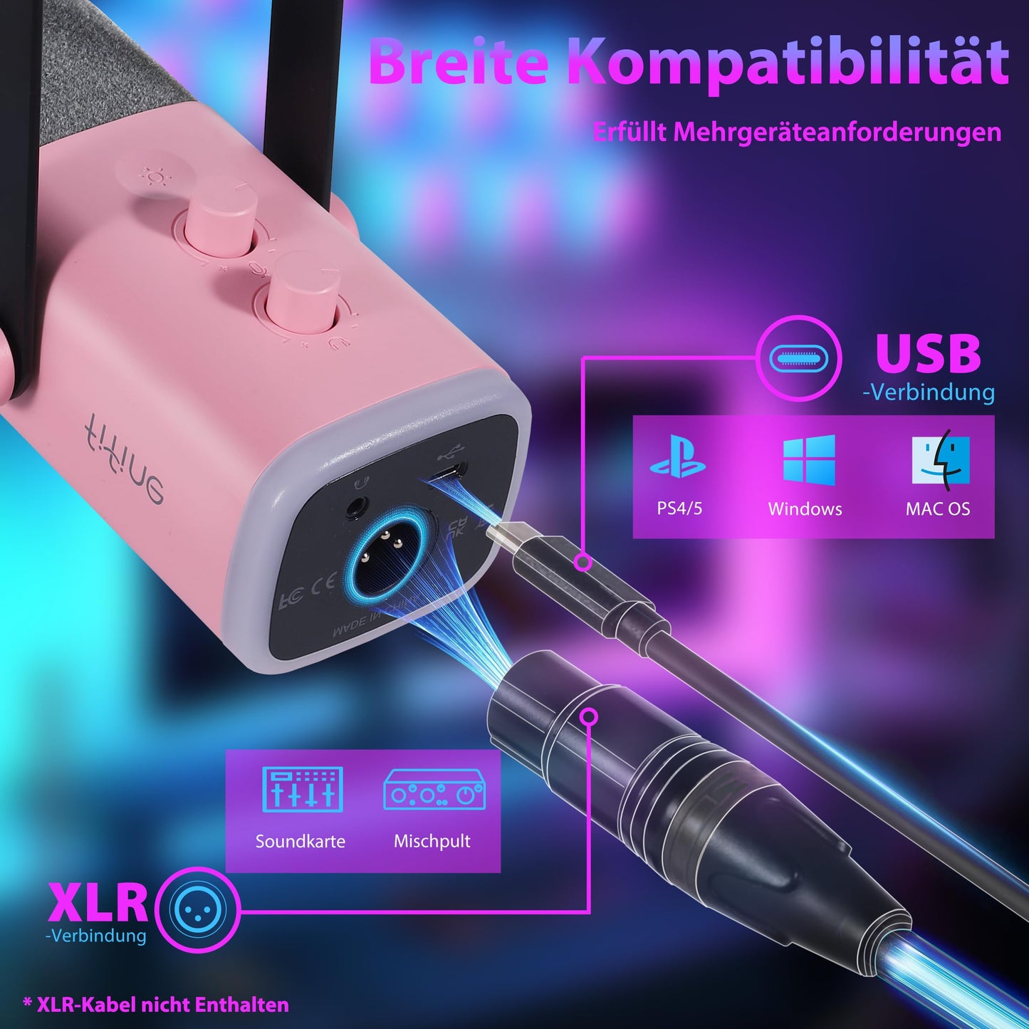 FIFINE XLR Streaming Microphone with Arm for Podcast Studio, USB Dynamic Microphone Gaming PC with Mute Button, for PS4/5 Mac Mixer Sound Cards - Rose - MI37