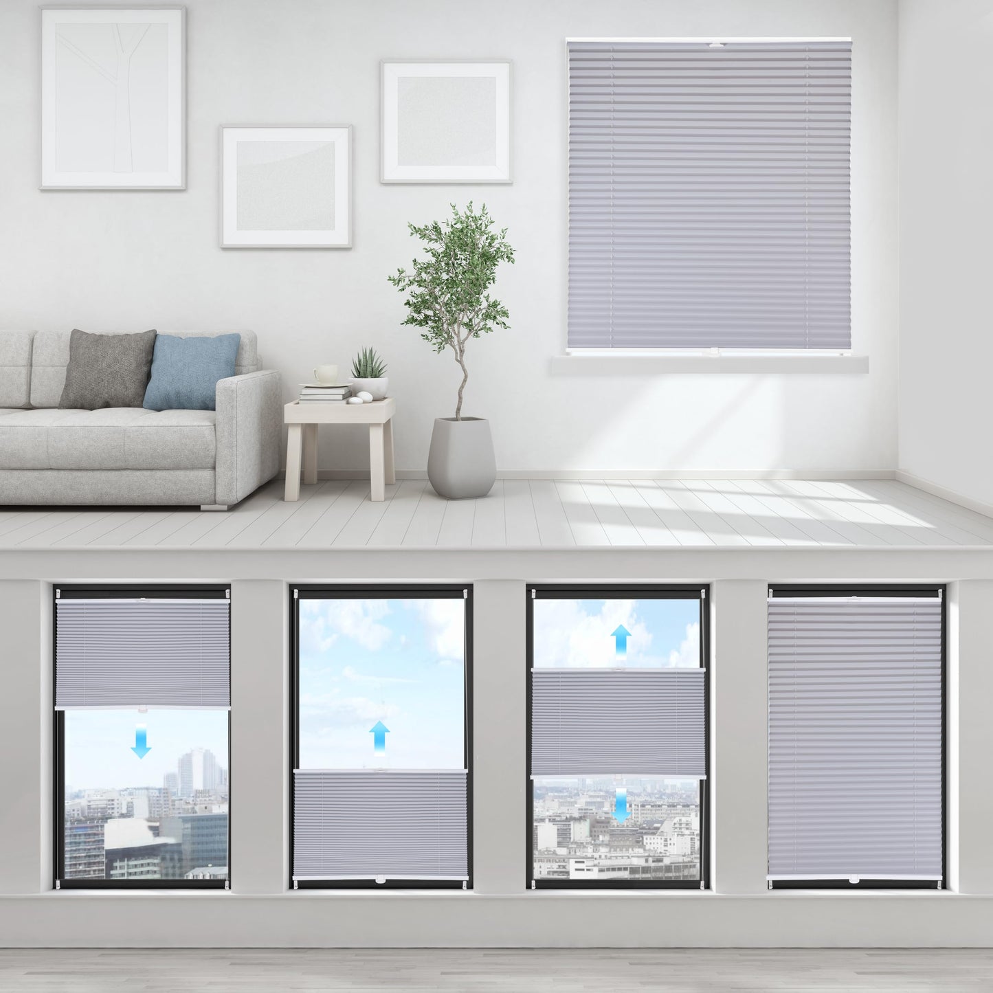 Sekey pleated blinds without drilling, window pleated blinds Klemmfix blinds 130 cm wide, tensioned opaque sun protection window blind, 130x150cm, blue-gray - BL-1330