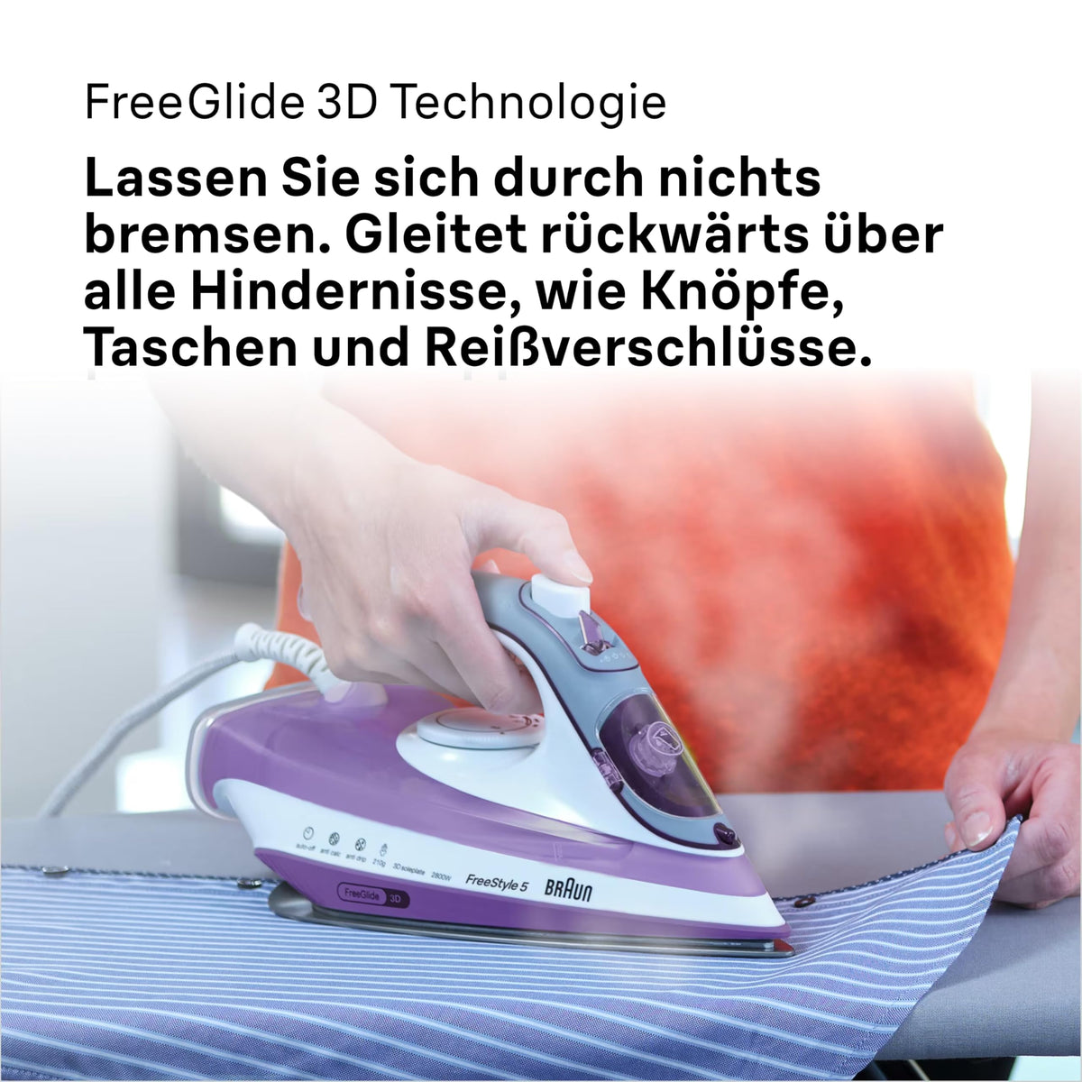 Braun FreeStyle 5 Steam Iron SI 5037 VI - Iron with Freeglide 3D soleplate, vertical steam, 2700 Watts, steam boost of 200 g/min, 330 ml water tank, Violet - SI5037VI