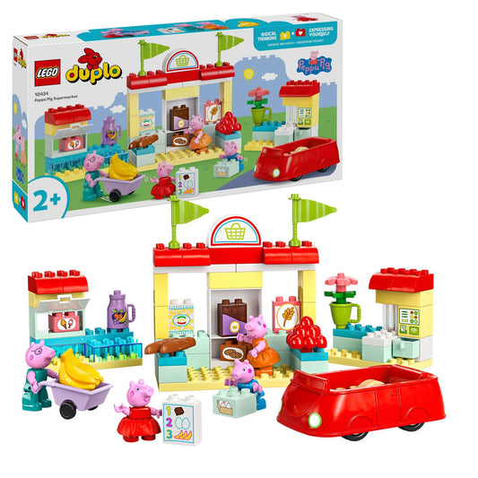 LEGO DUPLO Peppa Pig Supermarket - educational toy to promote fine motor skills for girls and boys aged 2 and over - including shop with car and 4 figures - gift idea for toddlers - 10434