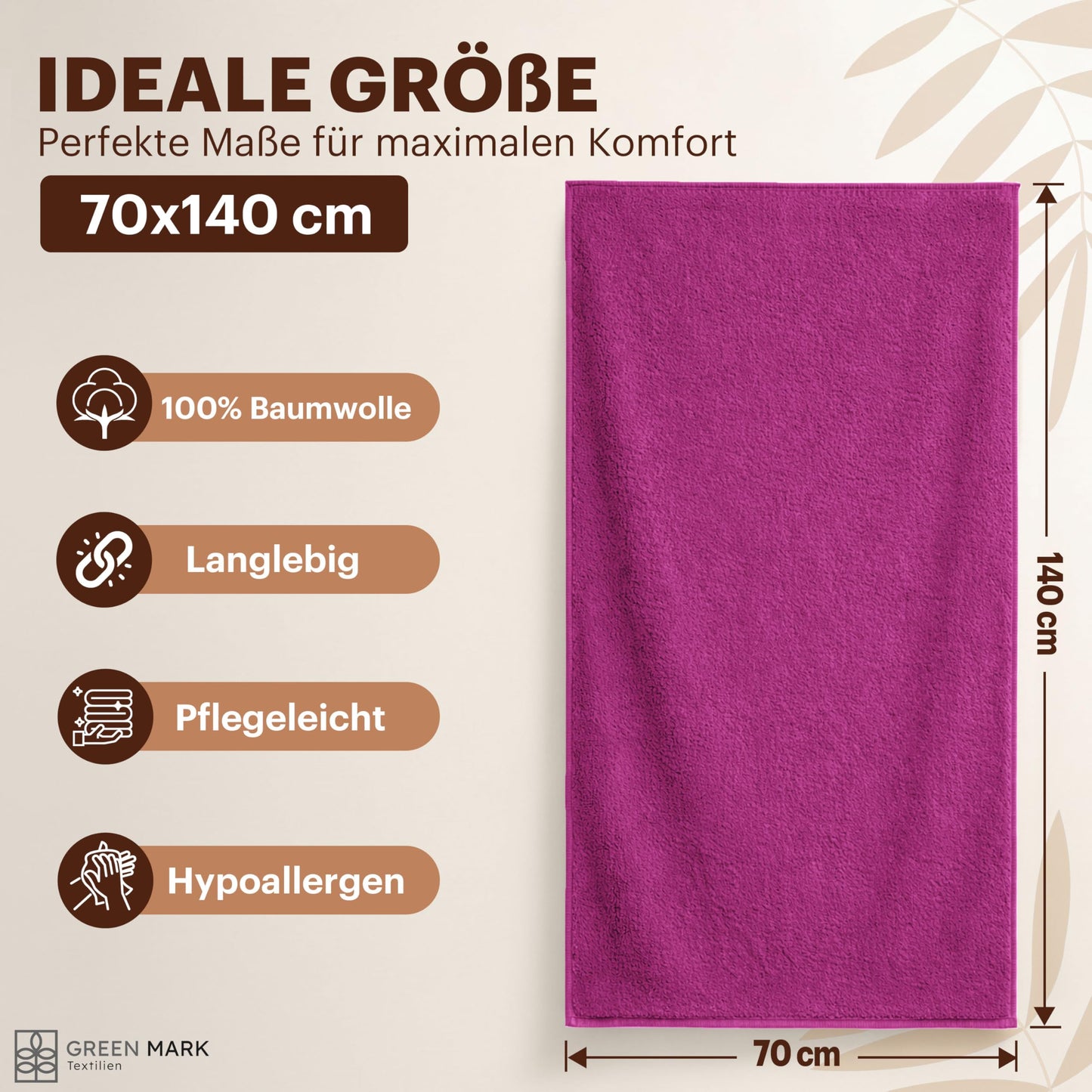 NatureMark 4-piece shower towel set - soft and absorbent shower towels made from 100% cotton, suitable for everyday use - pink, 70x140 cm - 4251590104715