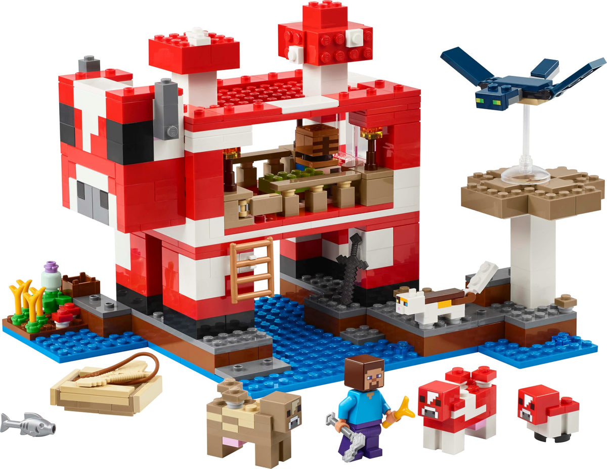 LEGO Minecraft Casa ciupercii - Jucărie de gaming cu figurina Steve, moburi, o masă de lucru și o fermă - Set interactiv de joc - Cadou de gaming pentru fete și băieți de la 8 ani 21270