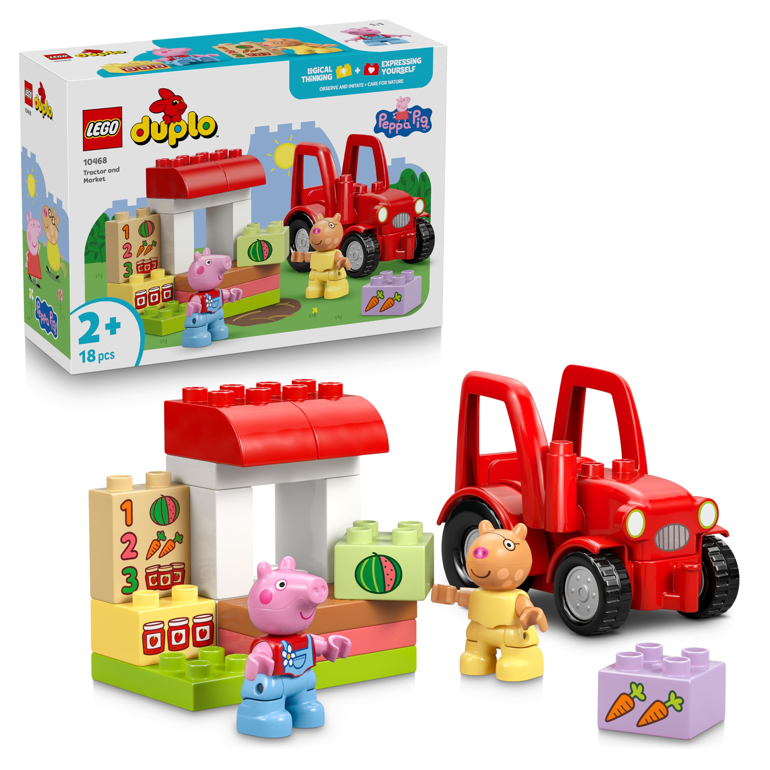 LEGO DUPLO Peppa Pig tractor and market stall - educational motor skills toy for toddlers - Montessori set with 2 figures including Pedro Pony - gift for girls and boys aged 2 and over - 10468