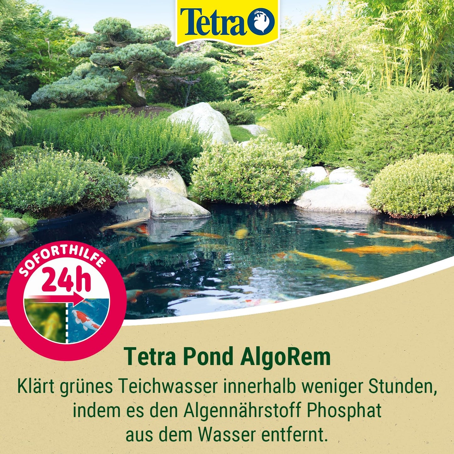Tetra Pond AlgoRem - 24-hour immediate help against green water in the garden pond, fights floating algae, 1 L bottle - 154445