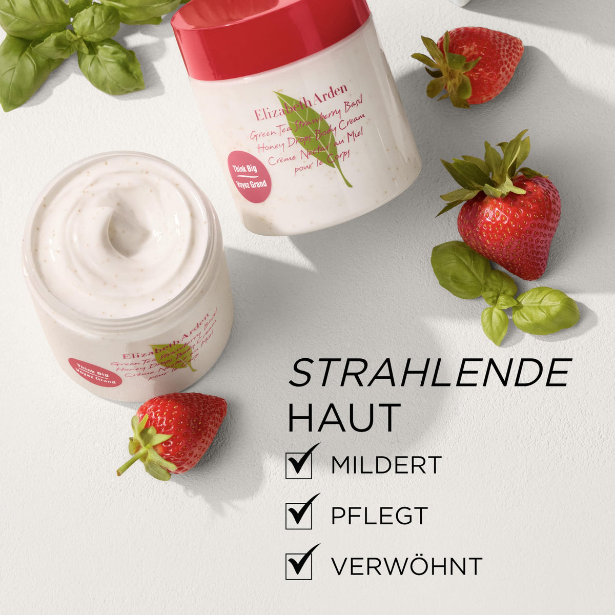 Elizabeth Arden – Green Tea Strawberry Basil Honey Drops Cremă de corp, cremă hidratantă pentru corp cu Green Tea, căpșuni, busuioc, miere și unt de cacao, îngrijire catifelată pentru toate tipurile de piele. - A0139650