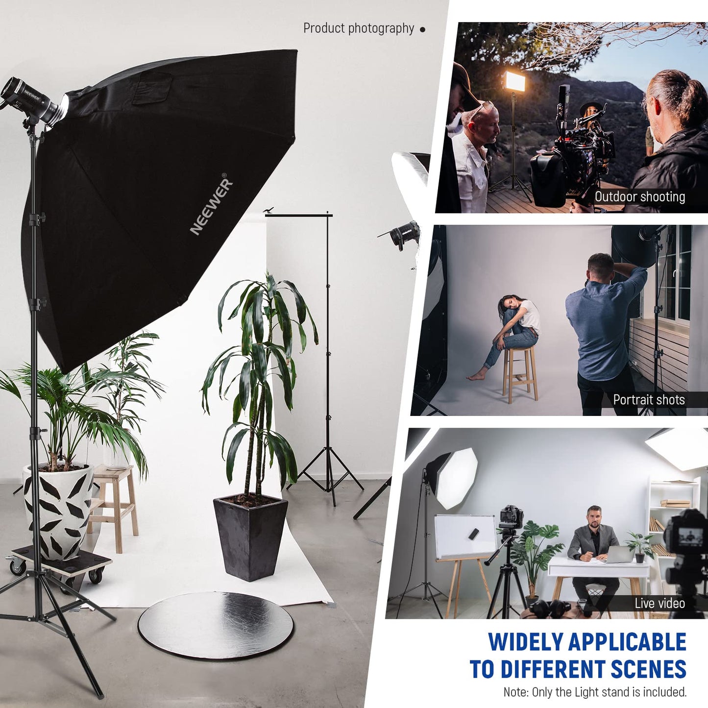 NEEWER 3m light stand, air-cushioned heavy duty metal tripod for ring light photography lamps with 1/4" to 3/8" screw adapter and 3-way interfaces, load capacity: 2.5kg, ST-300AC
