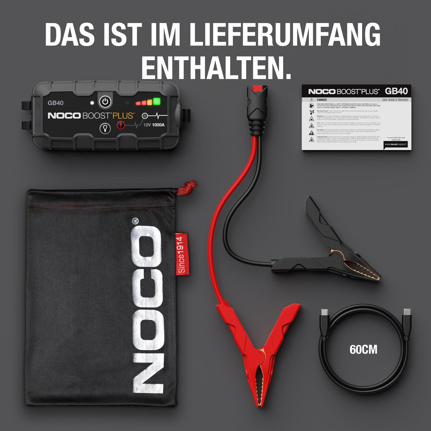 NOCO Boost GB40: 1000A UltraSafe jump starter power bank - 12V lithium jump starter & starter cable - portable booster for petrol engines up to 6.0L & diesel engines up to 3.0L