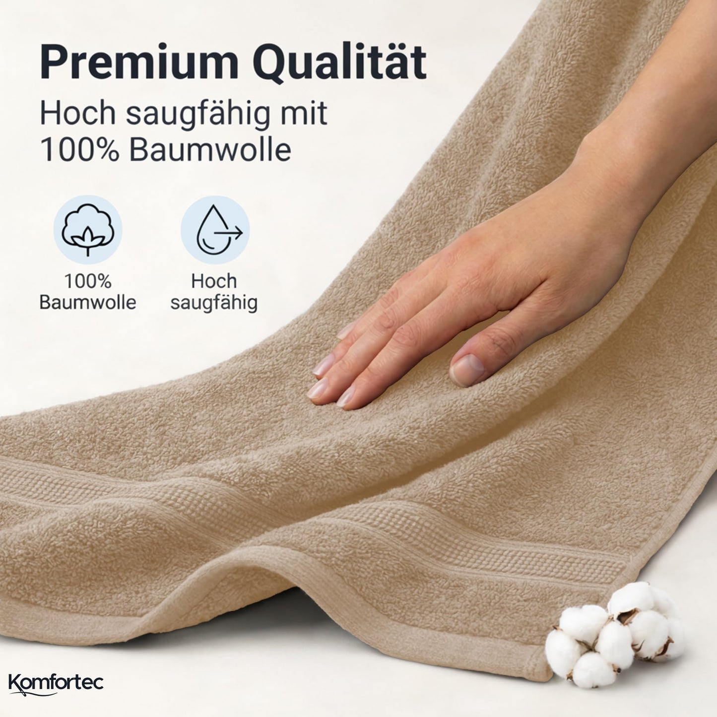 Komfortec set of 8 towels, 4 bath towels 70x140 cm & 4 hand towels 50x100 cm, 100% cotton terry cloth, fluffy and absorbent, black/beige - 4er-50x100-und-4er-70x140-schwarz-beige