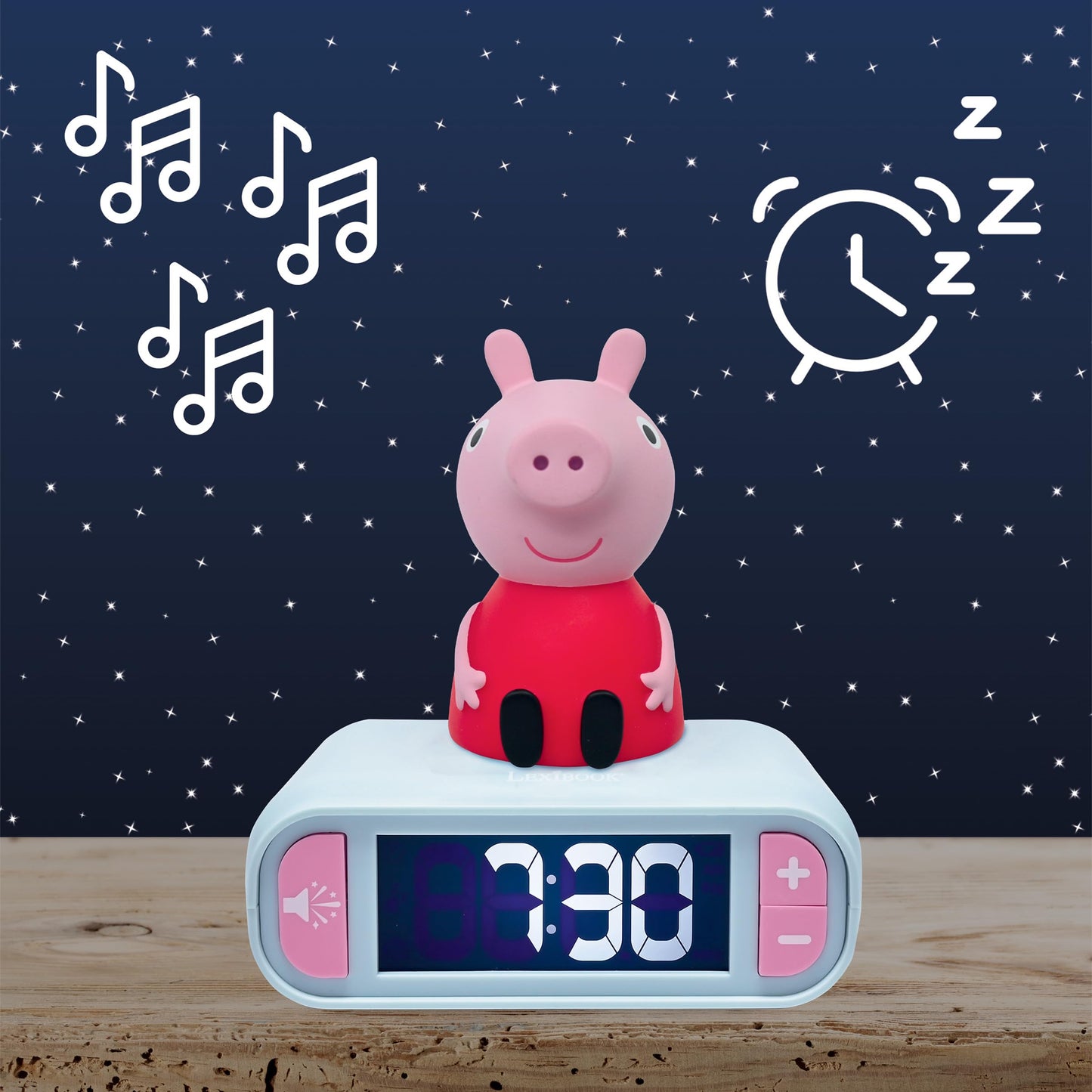 Lexibook, Peppa Pig, Peppa Pig Night Light Alarm Clock, Sounds and Melodies, Backlit LCD Display, Luminous, Snooze, RL800PP.