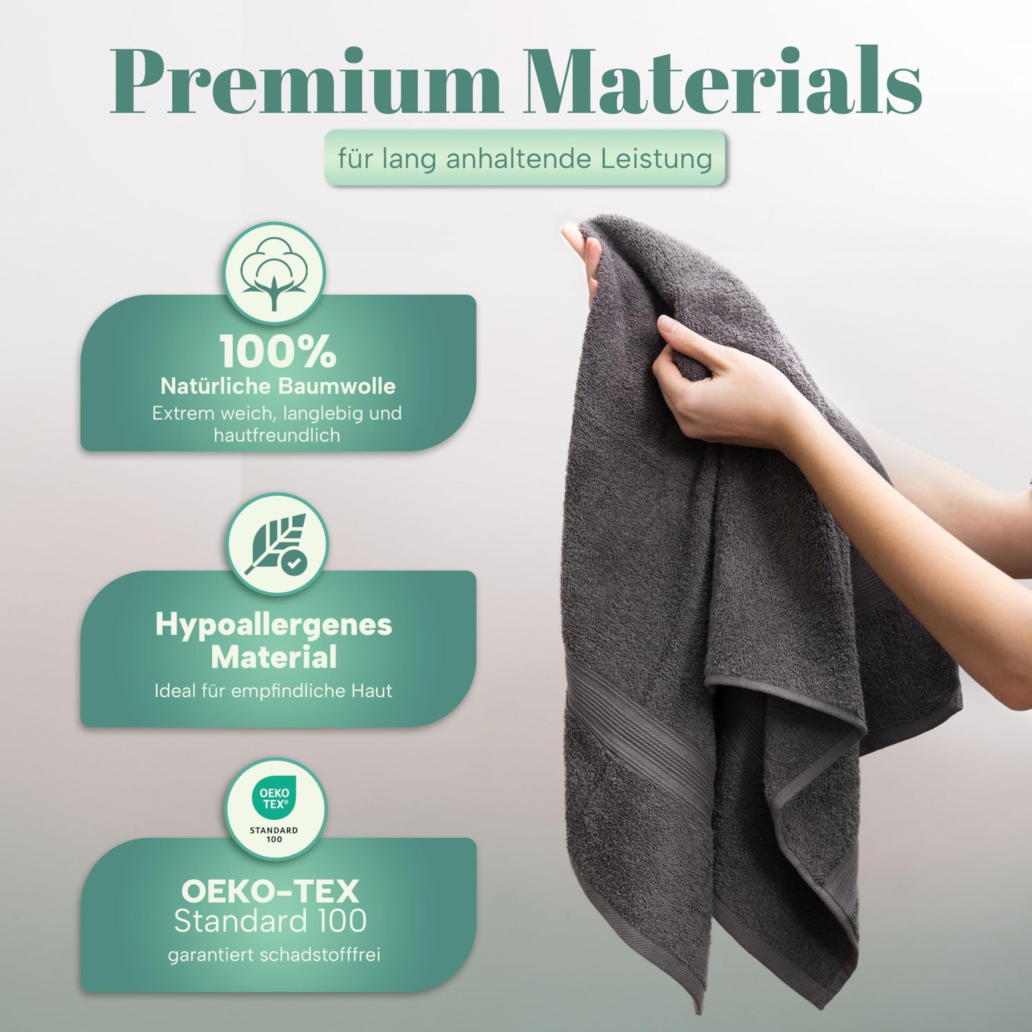 NatureMark 8 towel set - 100% cotton - absorbent and durable towels, size 50×100cm, anthracite gray - NM-HT0842