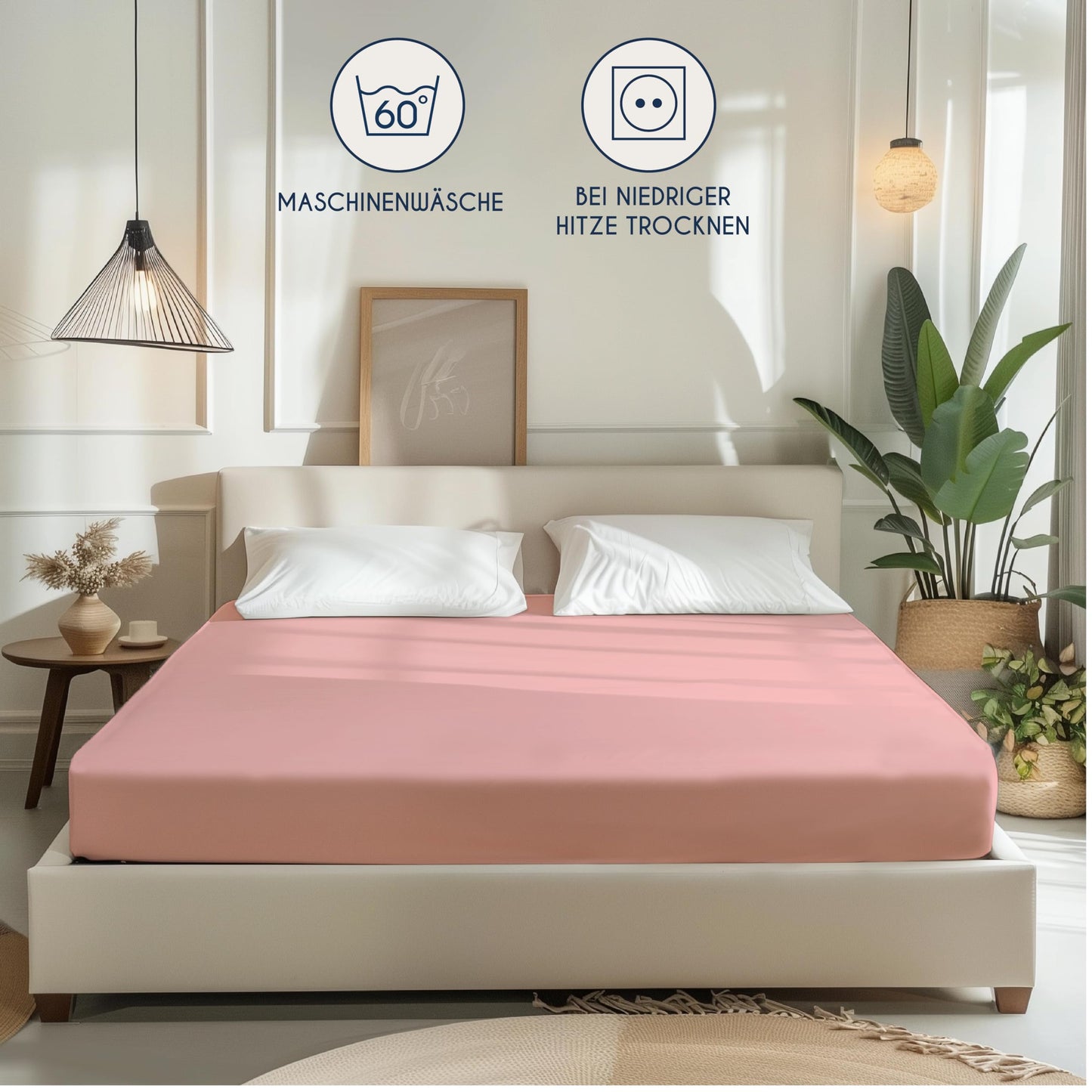 Dreamzie - fitted sheet 180x200cm - cotton Oeko Tex certified - pink - 100% jersey fitted sheet 180x200 - DHC_180x200_Pk_2