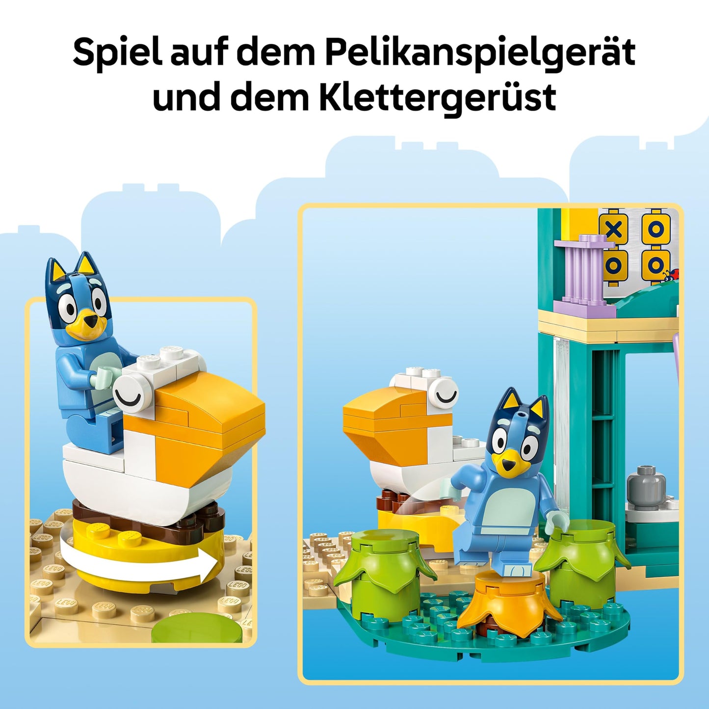 LEGO Bluey Playground Fun with Bluey and Chloe - Toy for 4+ Year Old Girls & Boys - incl. 2 Minifigures, a Functional Pink See-Saw, Slide, Climbing Frame & 3 Plants - Gift for TV Show Fans - 11201