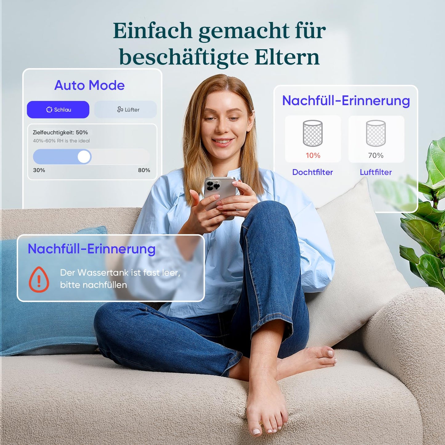 Levoit Top-Fill Humidifier, Smart Evaporative Humidifier for Baby, Separate Sensor, Humidifier with Blue Light-Free Night Light for Bedroom, Children's Room Auto Shut-off, 3.8L, Matt White - LEH-B381S-WEU