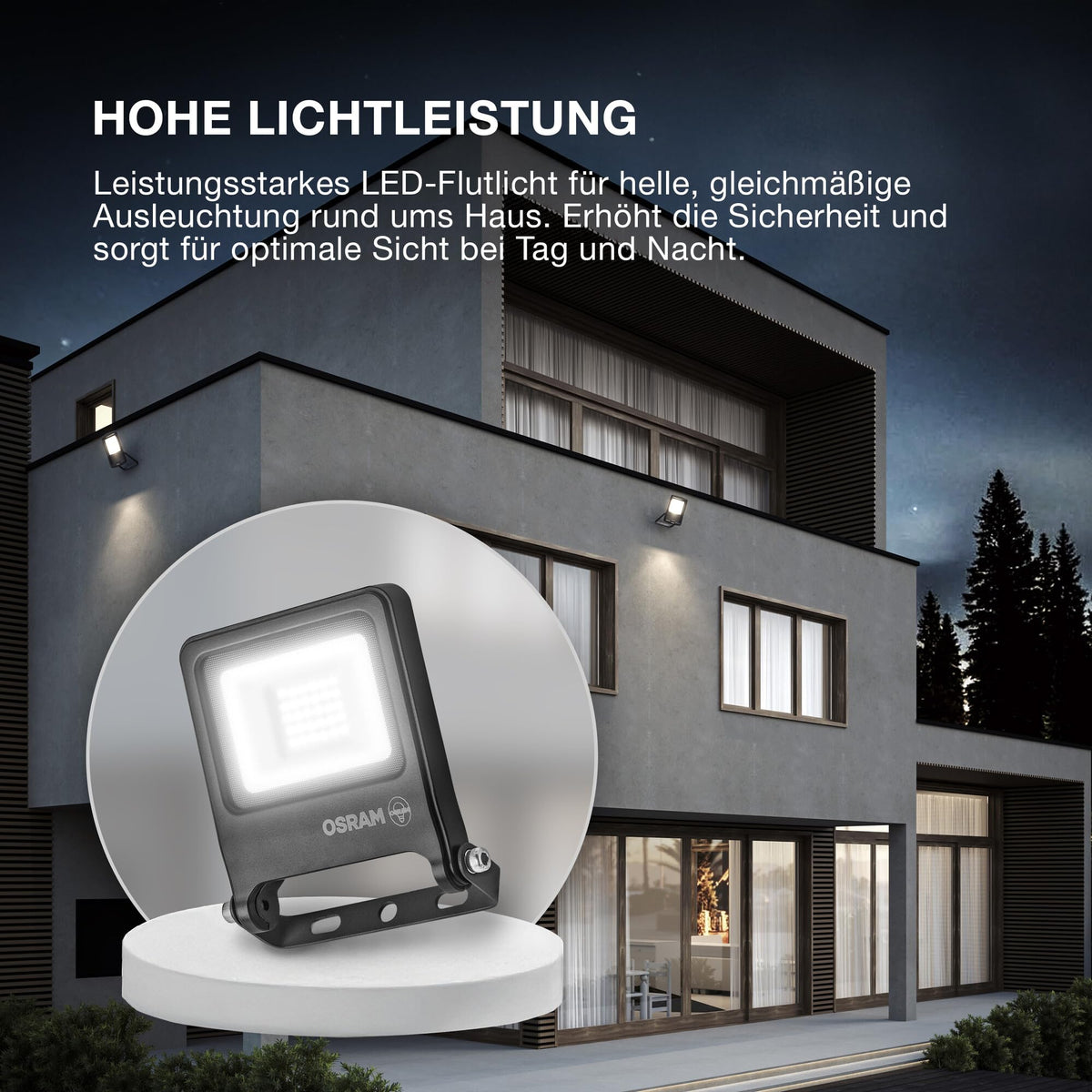 Osram ENDURA FLOOD PC 20W LED Floodlight, 3000K warm white, 1800 Lumens, IP65 floodlight made with recycled aluminum, 110° beam angle, 90 lm/W, Gray, 2-Pack - 4099854669507