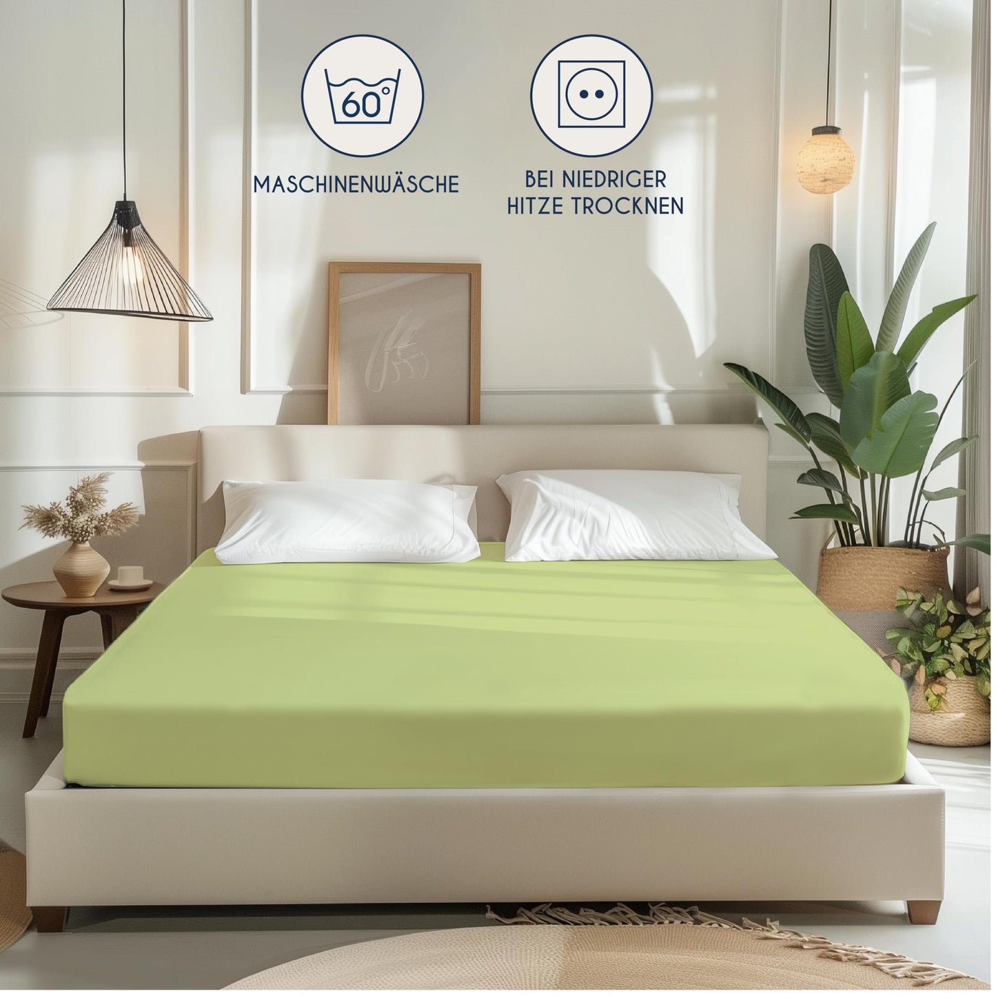 Dreamzie - fitted sheet 200x200cm - cotton Oeko Tex certified - green - 100% jersey fitted sheet 200x200 - DHC_200x200_Gn_2
