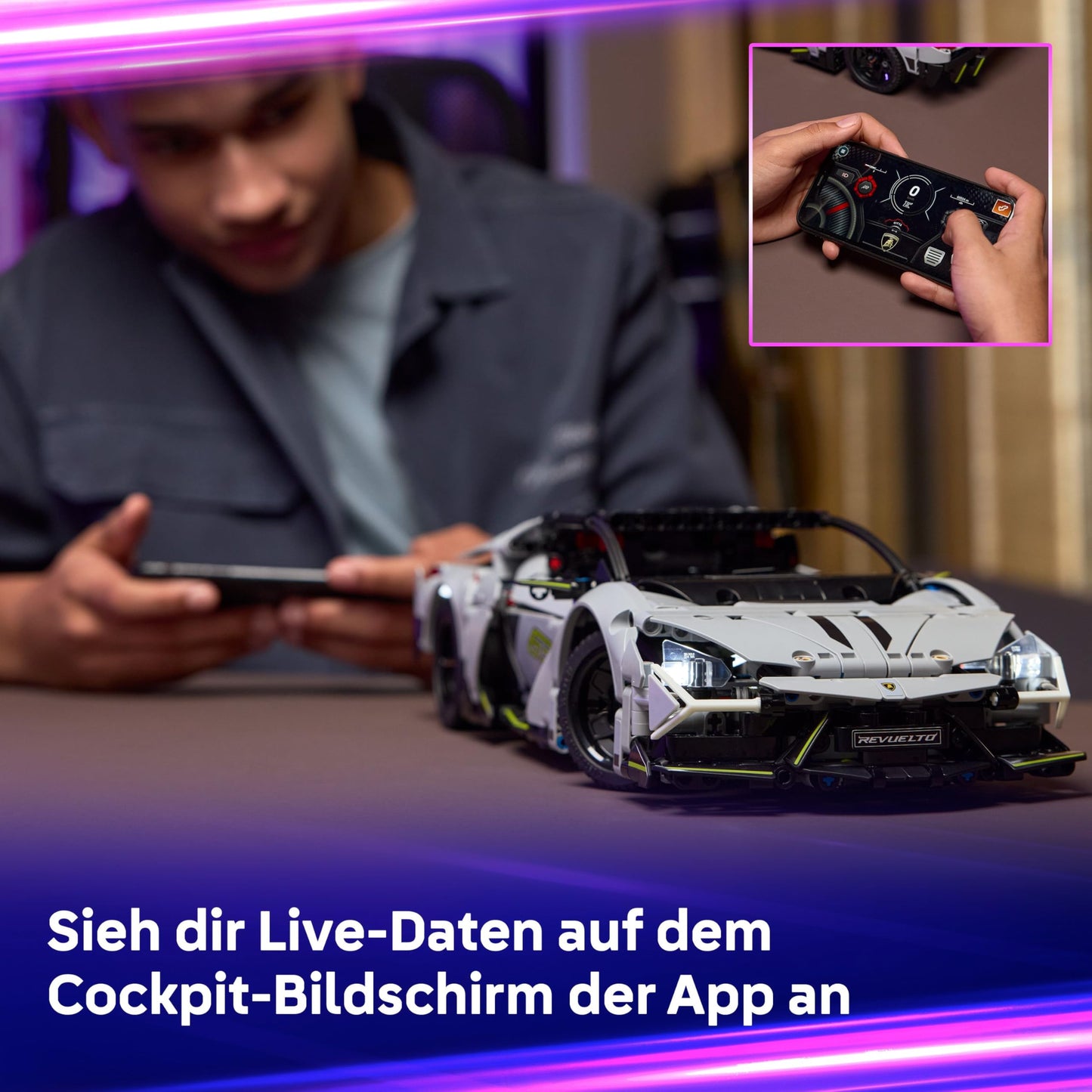 LEGO Technic Lamborghini Revuelto super sports car toy - remote control car model with light functions, steering and rechargeable battery hub - gift for boys aged 10 and over - 42214