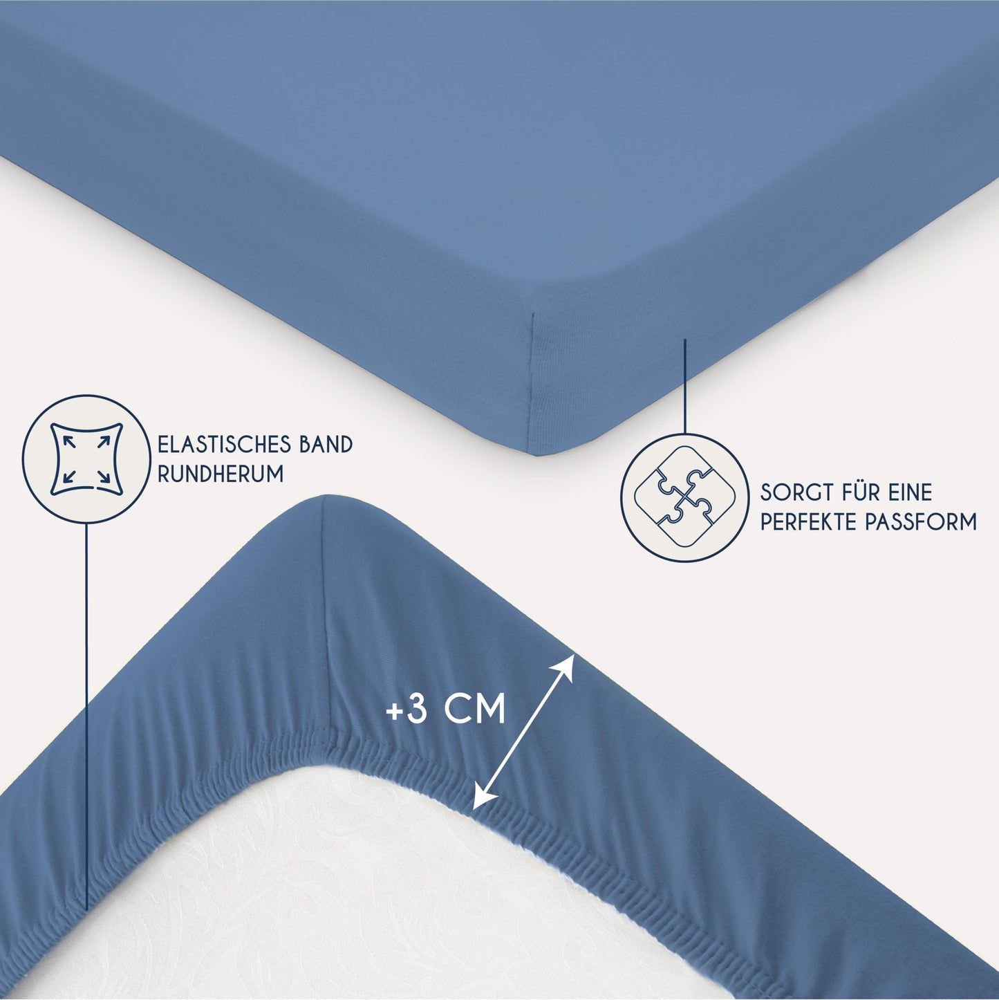 Dreamzie - fitted sheet 200x200cm - cotton Oeko Tex certified - blue - 100% jersey fitted sheet 200x200 - DHC_200x200_Bl_2
