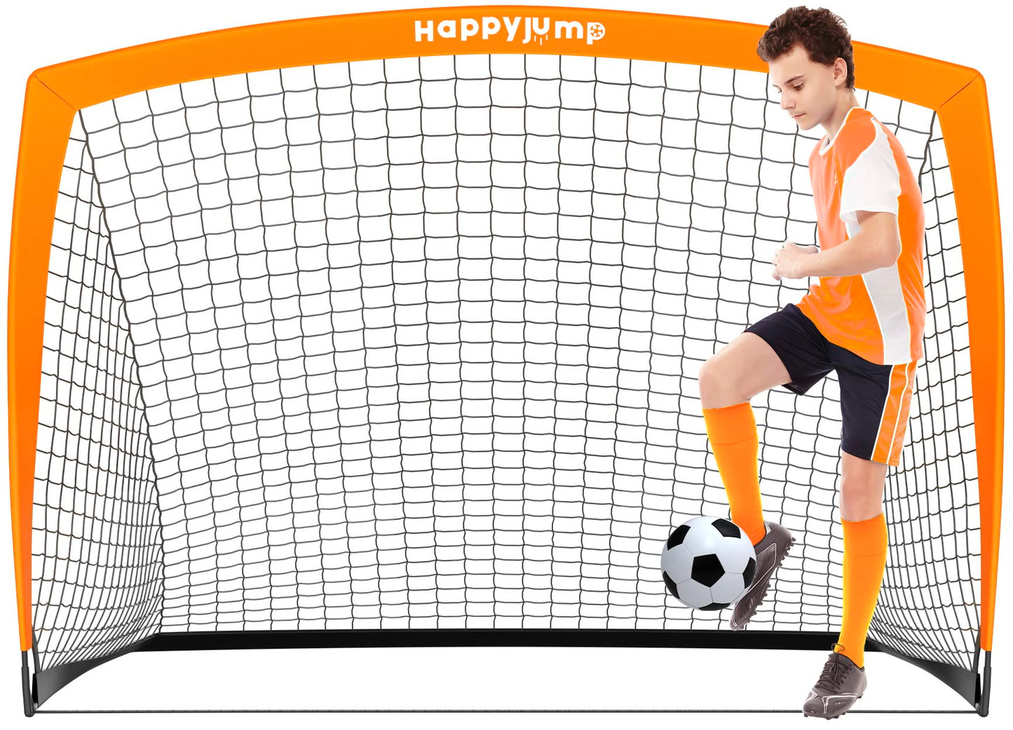Happy Jump Pop-Up Football Goal - 150x110 cm, 1 goal, orange | Foldable Fiberglass Goal for Kids & Adults | Ideal for gardens and parks - A220521BQ1