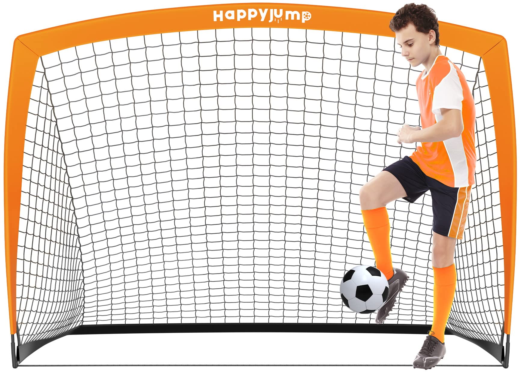 Happy Jump Pop-Up Football Goal - 150x110 cm, 1 goal, orange | Foldable Fiberglass Goal for Kids & Adults | Ideal for gardens and parks - A220521BQ1