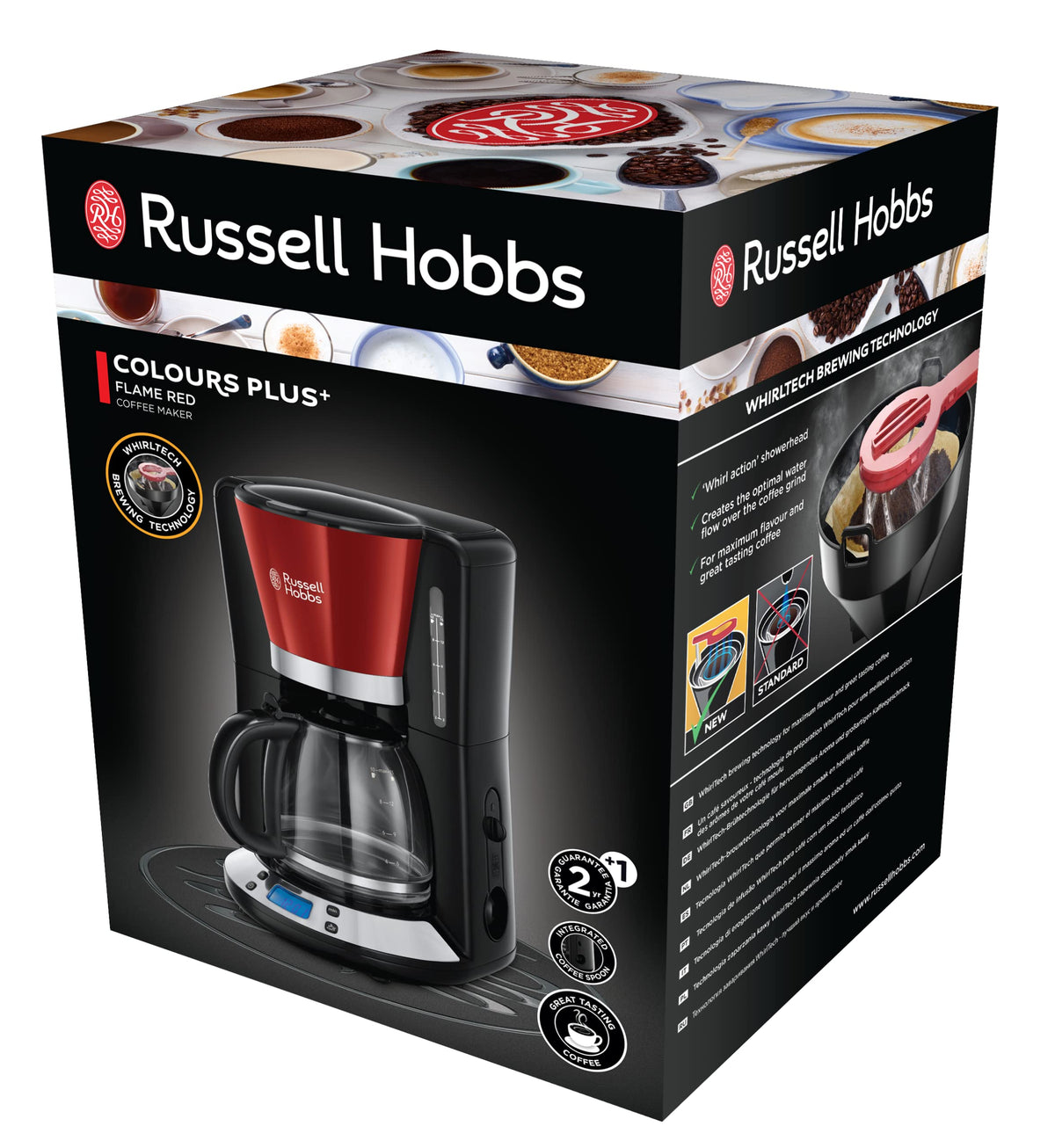 Russell Hobbs Filter Coffee Maker Colours+, Red, 1.25 l, 1 to 10 Cups - 24031-56
