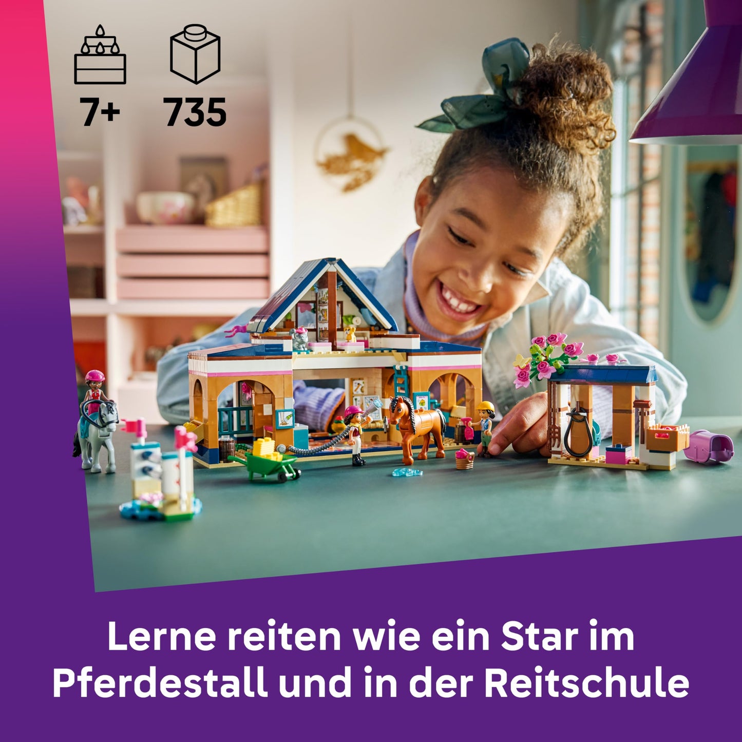LEGO Friends horse stable and riding school - learning playset with 3 mini dolls, 2 horse figures, a puppy and care accessories - birthday gift for girls aged 7 and over - 42688