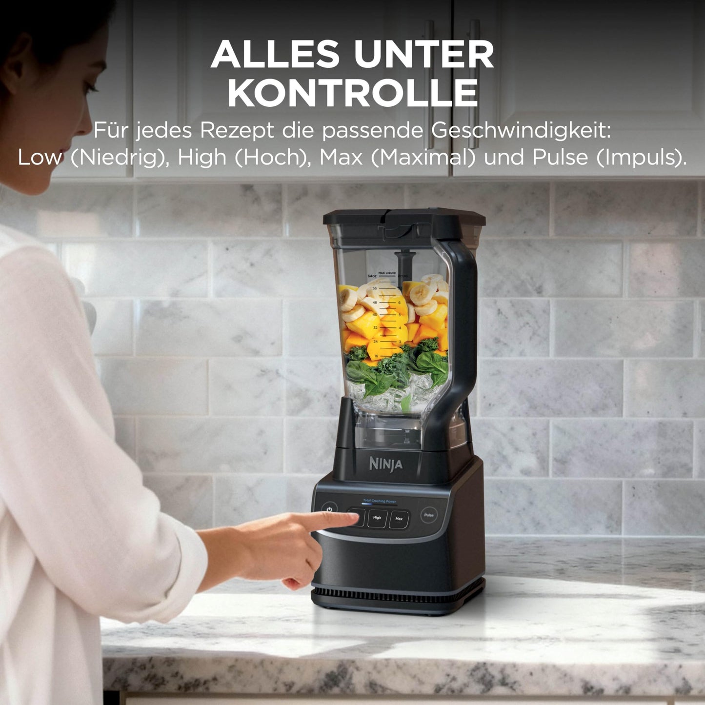Ninja UltraCrush Blender, 3 Speed Settings, Manual Pulse Mode, 1.9 Liter Capacity Container for Liquids, for Making Smoothies, Dips, Sauces and More, Black BP201EU