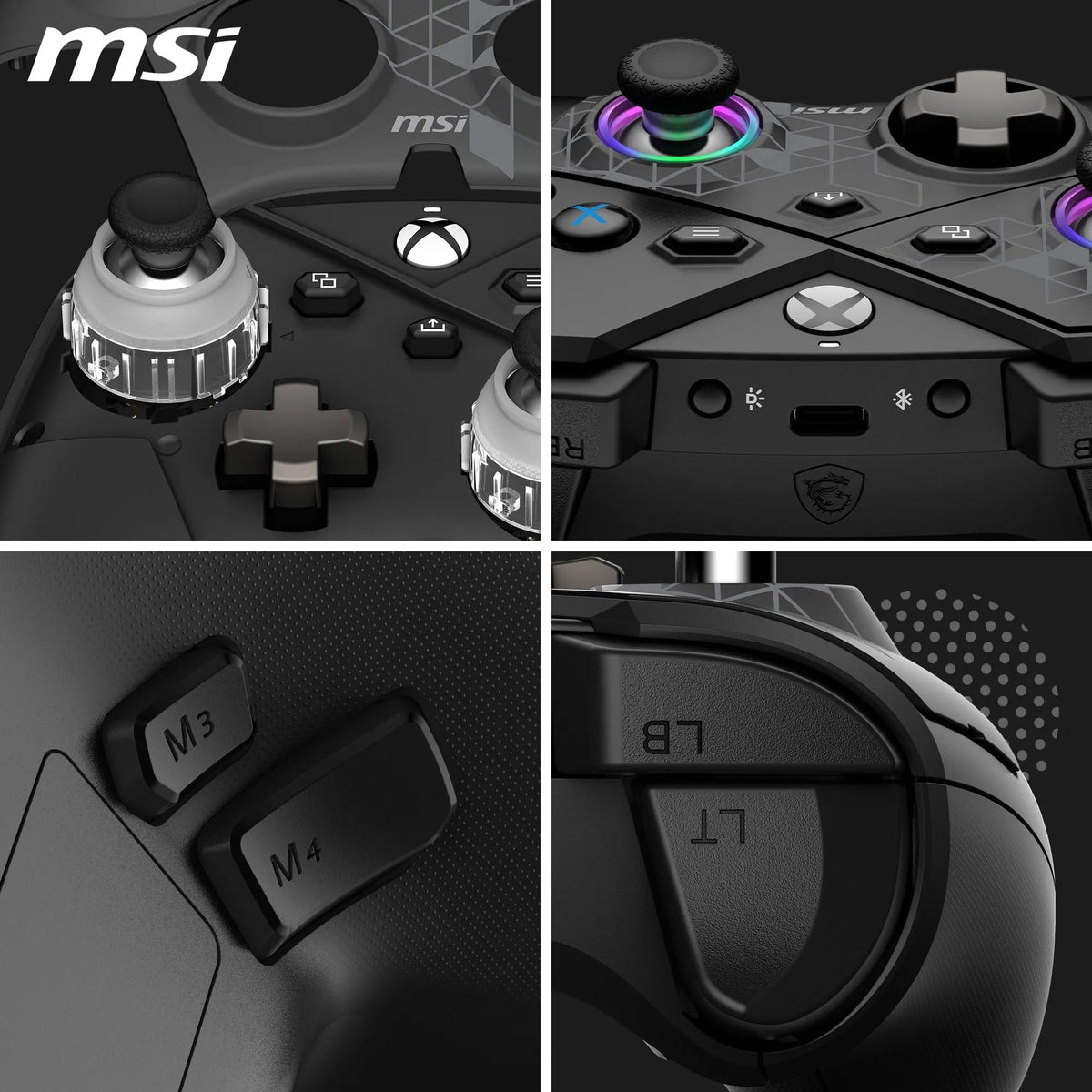 MSI FORCE PRO WIRELESS PC Gamepad Controller - 2.4 GHz, Bluetooth, USB Type-C to A - wired/wireless, 1000mAh Li-Ion battery (48h), Hall effect triggers, quad vibration motors, RGB - S10-43G0130-C54