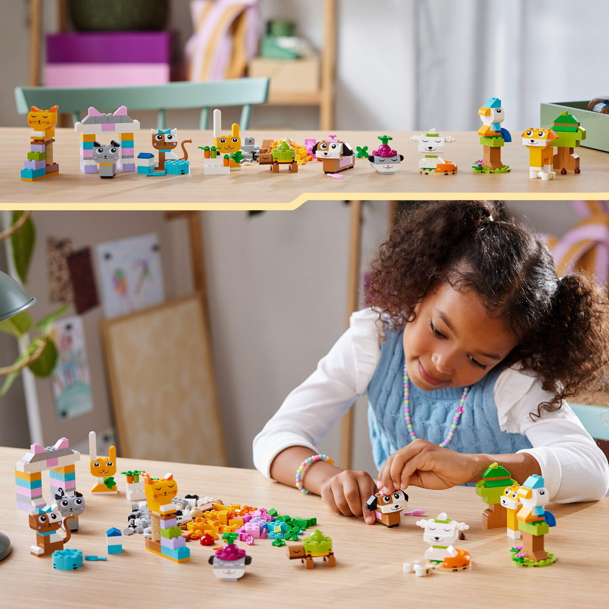 LEGO Classic Creative Pets - Set de cărămizi colorate - Construiește figurine de câine, pisică, iepure, hamster și pasăre - Kit de arte și meșteșuguri pentru băieți și fete de 5 ani și peste - Idee de cadou - 11034