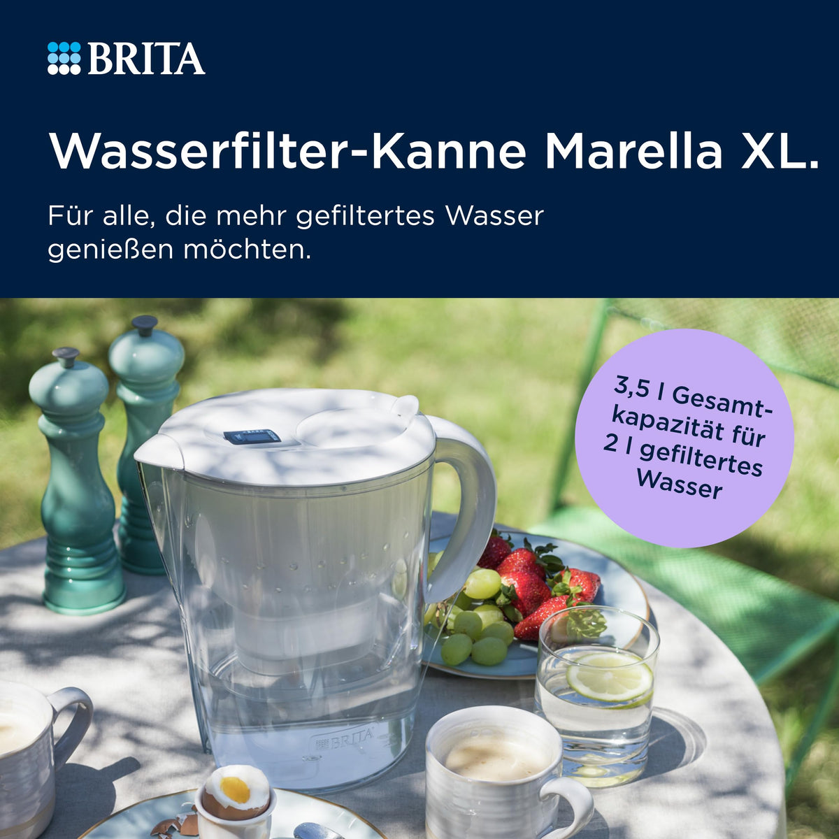 BRITA Water Filter Pitcher MAXTRA Marella XL, 1x Pure Performance Cartridge - 1052420
