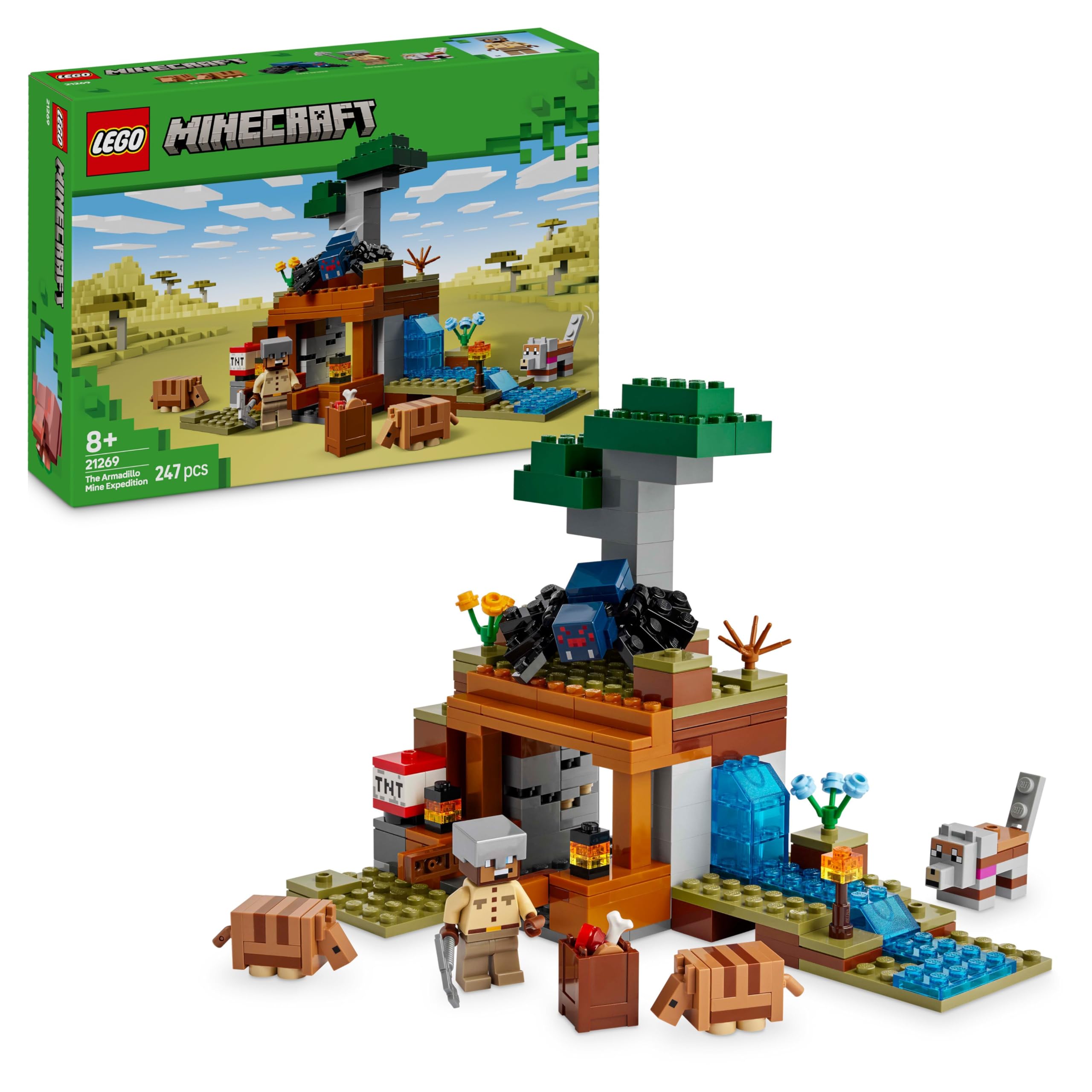 LEGO Minecraft The Expedition to the Armadillo Mine - Interactive Gamer Toy with Cave Spider and Wolf Figures - TNT Function - Gaming Gift for Boys and Girls Ages 8 and Up - 21269