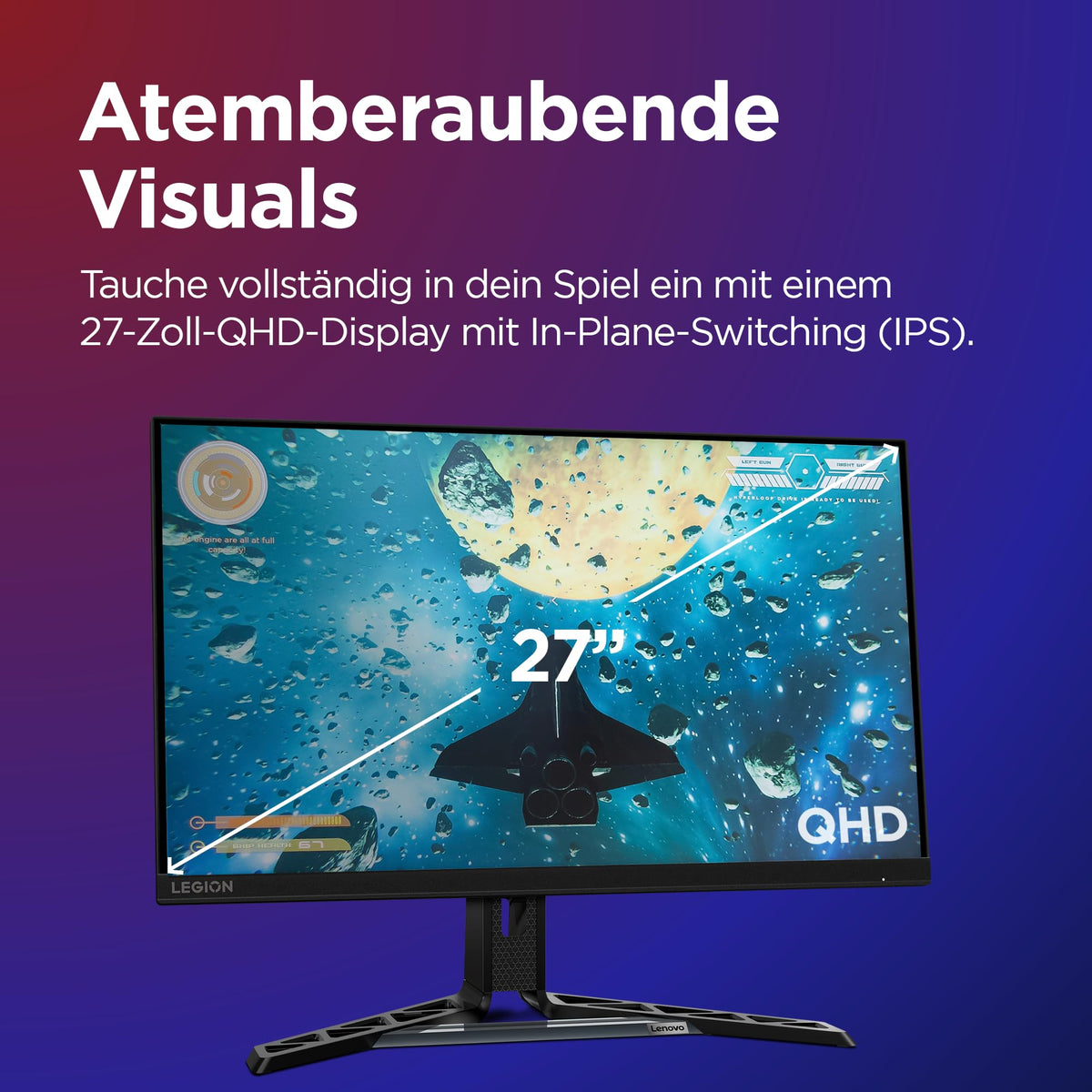Lenovo Legion R27qe | Monitor de gaming QHD de 27" | 2560x1440 | 180Hz | 450 nits | timp de reacție de 0,5ms | HDMI | DisplayPort | AMD FreeSync | negru - 67C5GAC1EU