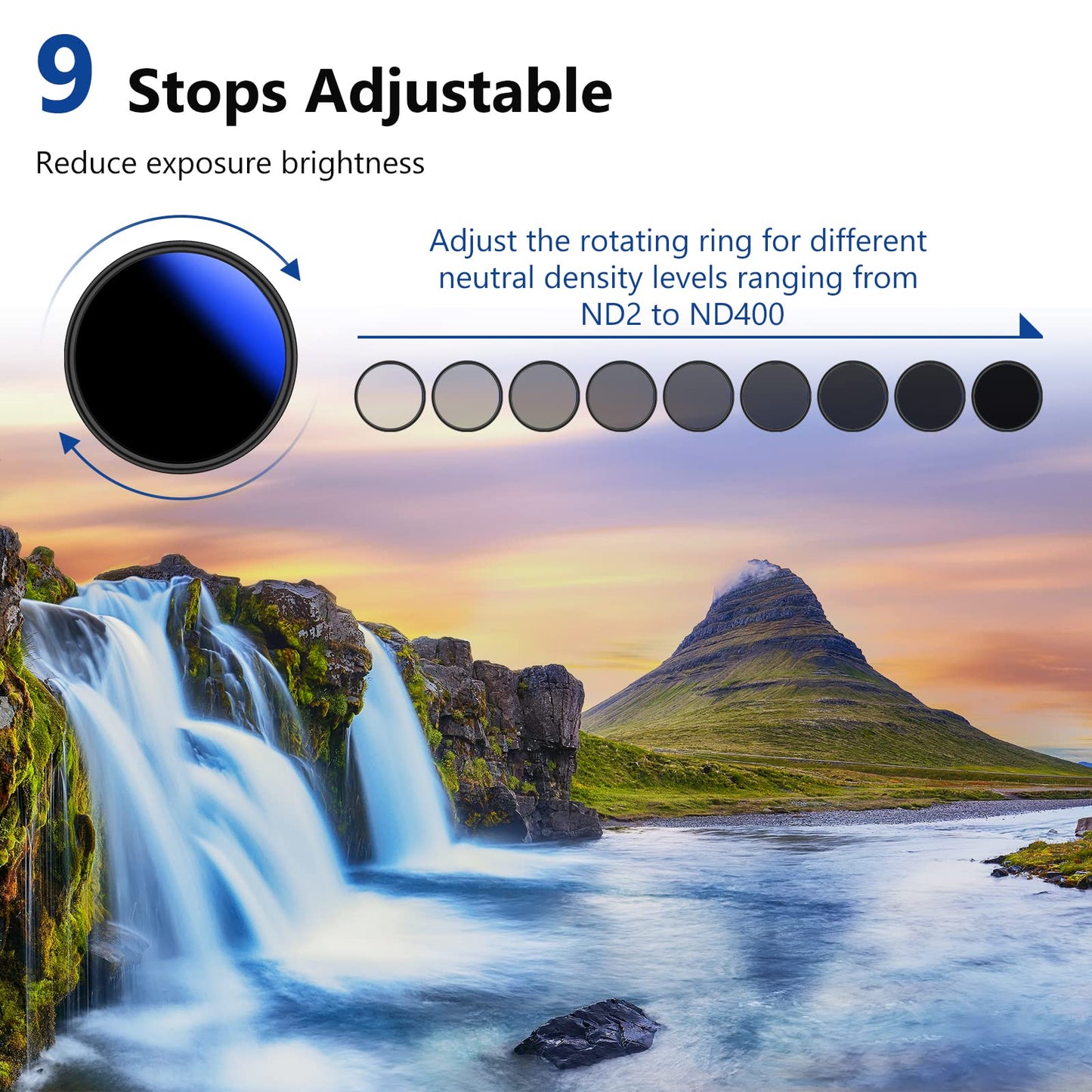 NEEWER ND2-ND400 Variable ND filter 77mm (1-9 stops) with multi-layer coating, waterproof, scratch-resistant, ultra-thin and variable, gray filter - NW