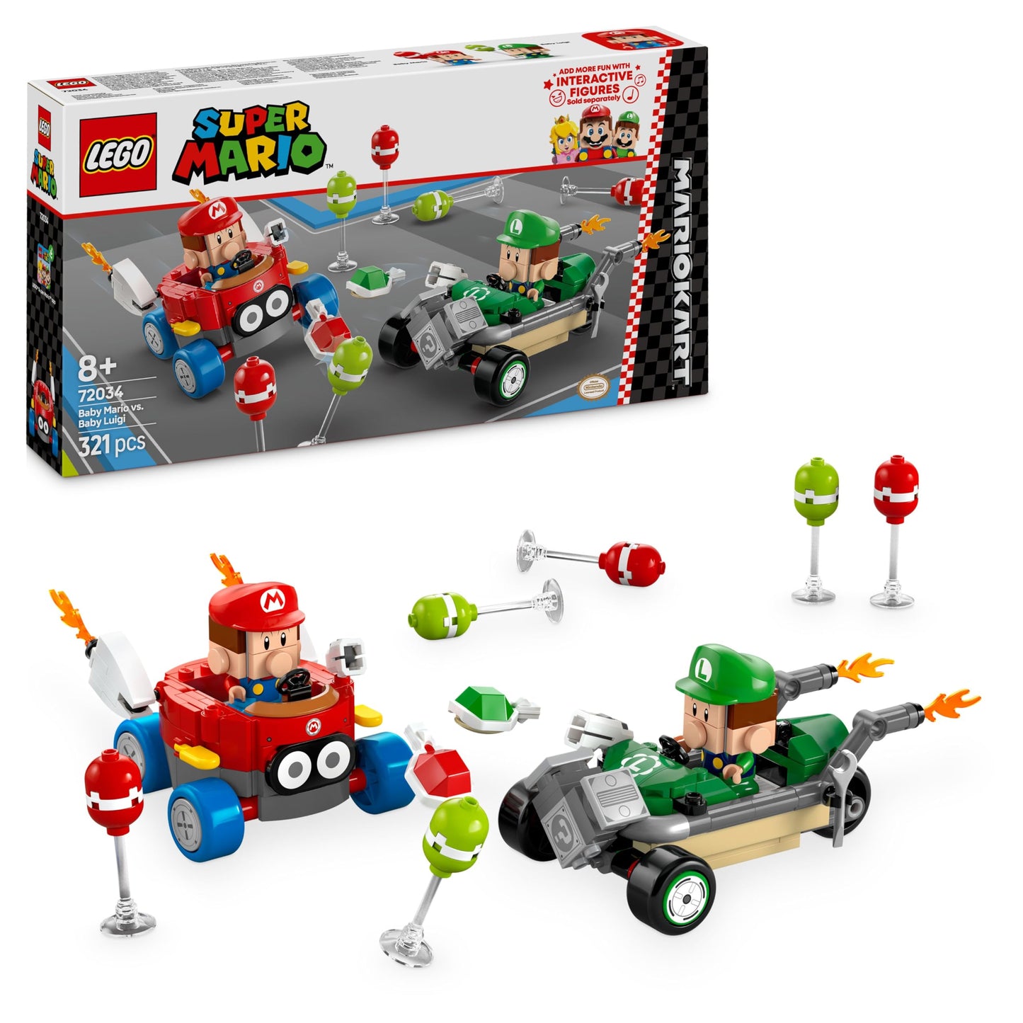 LEGO Mario Kart - Baby Mario vs. Baby Luigi, Nintendo figures to collect, 2 buildable toy cars, gift for boys, girls and gamers aged 8 and up, adventure toy 72034