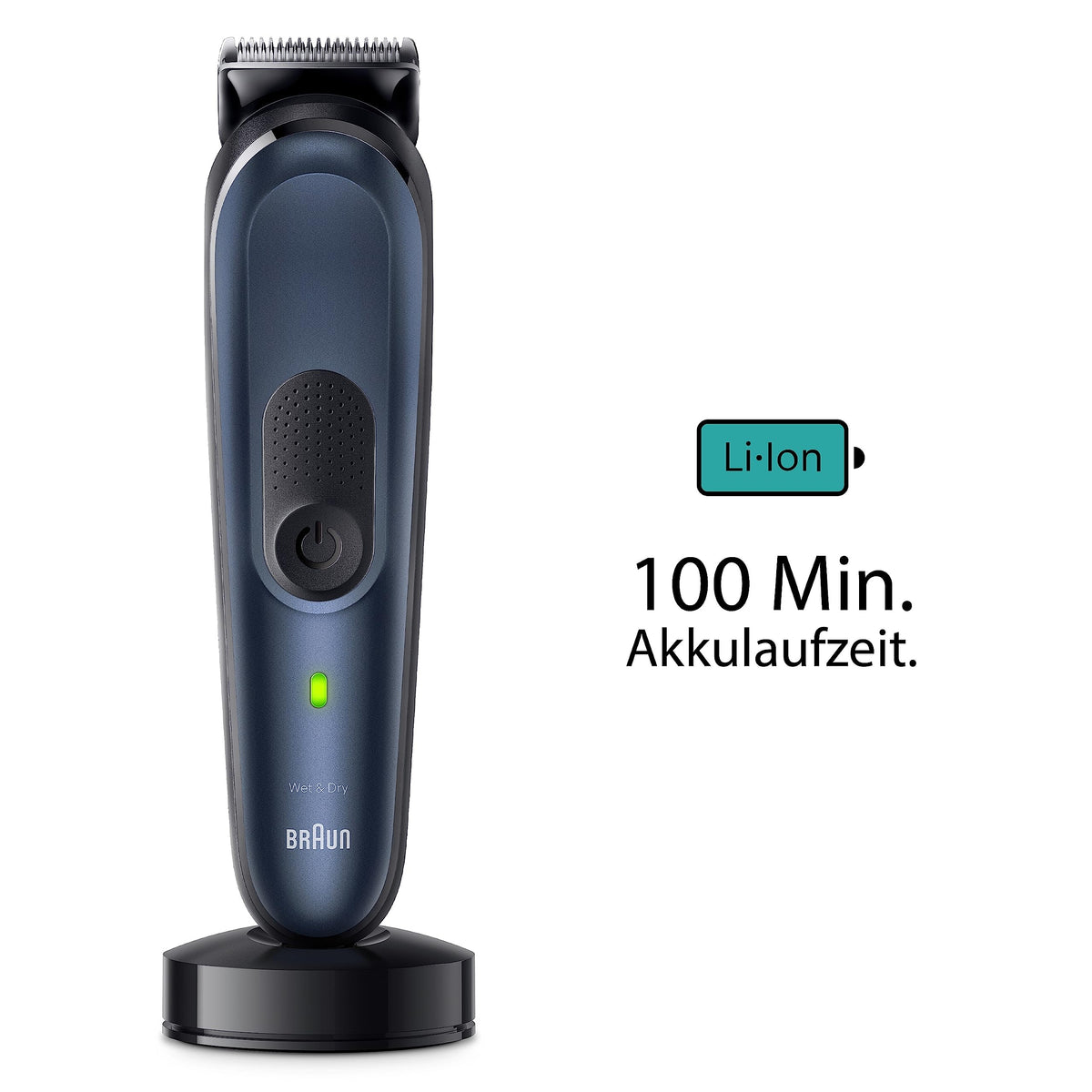 Braun All-In-One Trimmer-Set 7, 10-in-1 Multigroom, trimmer pentru barbă, trimmer pentru părul din nas, mașină de tuns pentru față, cap și corp, 100 min. autonomie, 14 lungimi (3–21 mm), rezistent la apă, MGK7410, Albastru