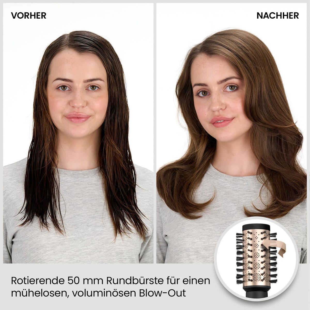 BaByliss Big Hair Luxe Perie rotativă cu aer cald, perie de uscare cu 4 accesorii pentru îndreptare, periere și volum, perie de uscare luxoasă pentru strălucire și netezire, câștigătoare a testelor, AS970E