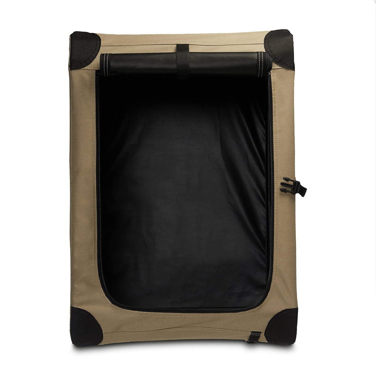 Amazon Basics 2-Door Portable Soft Foldable Cage for Dog or Cat, S (66 x 46 x 46 cm), Brown - 12002-26-APL