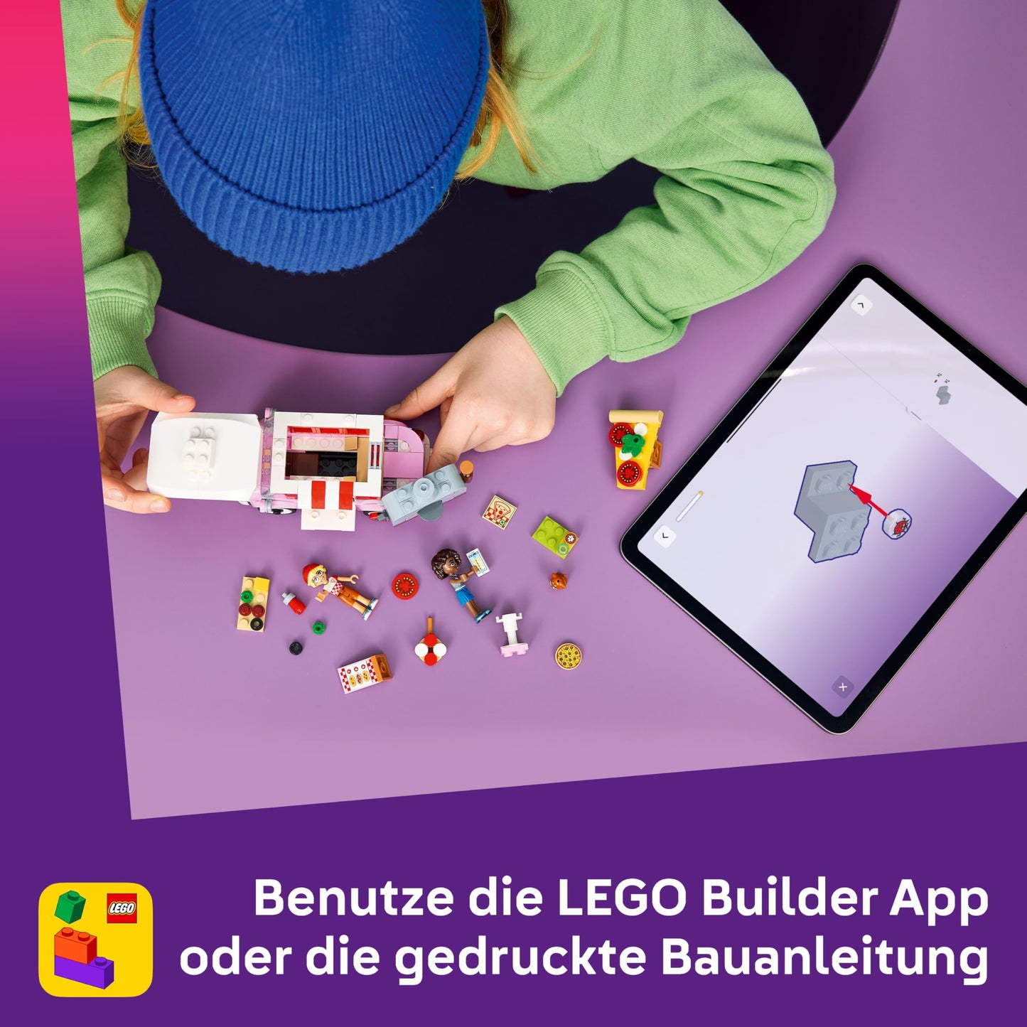 LEGO Friends pizza truck - playset with 2 minifigures, dog figure & toy food accessories - children's room decoration - gift idea for girls aged 6 and over - 42694