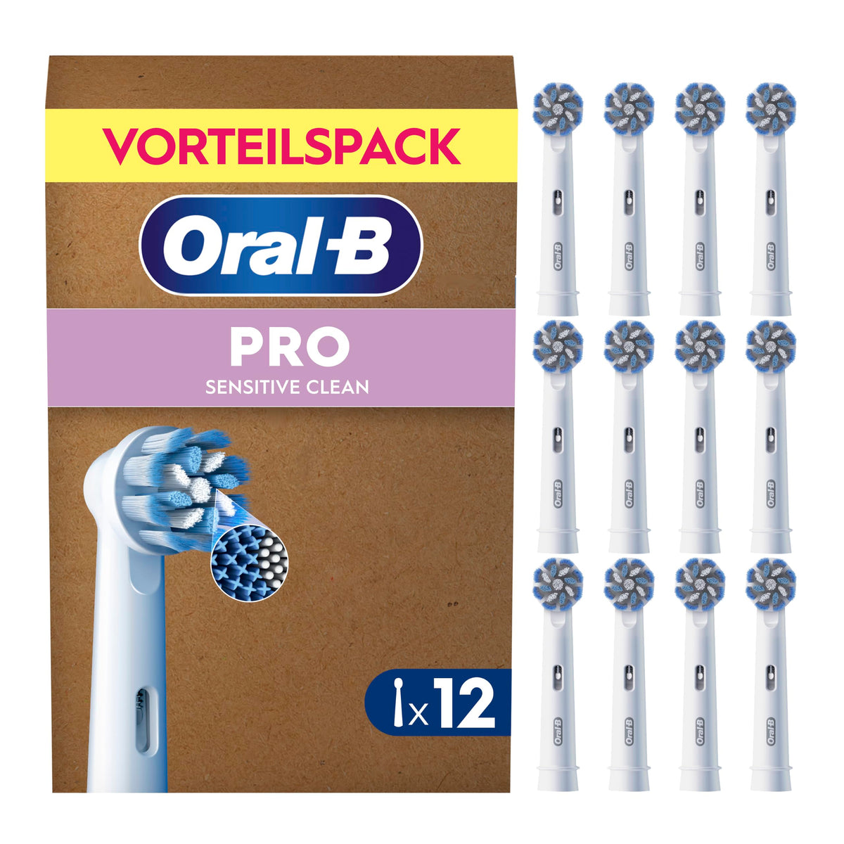 Oral-B Pro Sensitive Clean capete de periuță de dinți pentru periuțe electrice, 12 bucăți, curățare delicată a dinților, X-perii, capete originale pentru periuțele de dinți Oral-B, ambalaj potrivit pentru cutia poștală. - 8006540859933