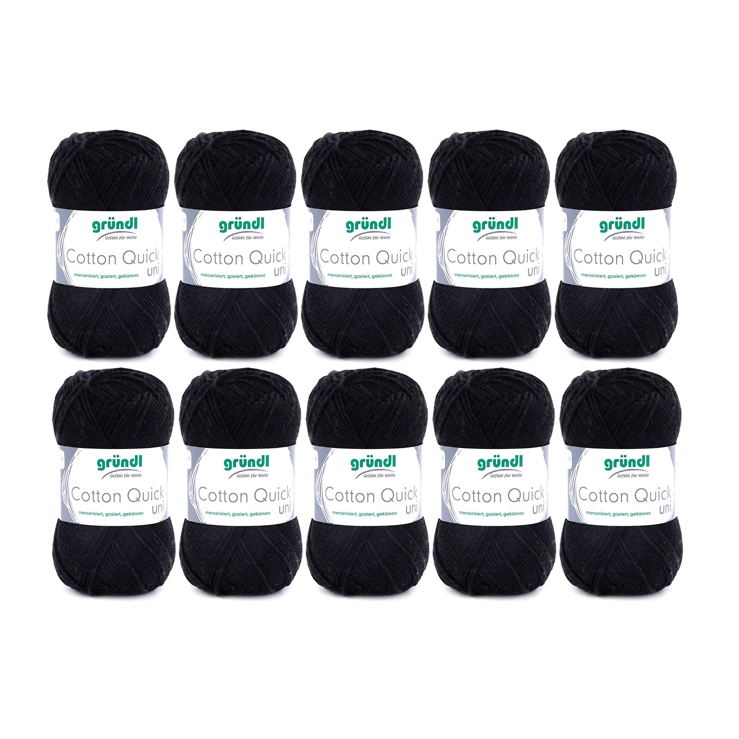 Gründl Wolle Cotton Quick uni - thin wool for crocheting - knitting yarn - crochet yarn - shiny and skin-friendly - 100% cotton - 10 balls 50 g / 125 m - needle size 3-4 - black - 865-11