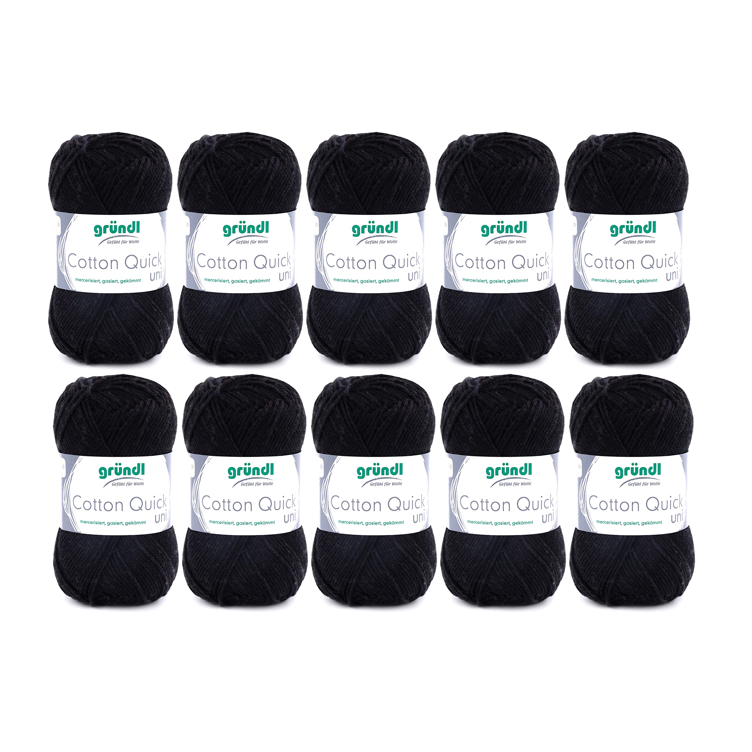 Gründl Wolle Cotton Quick uni - thin wool for crocheting - knitting yarn - crochet yarn - shiny and skin-friendly - 100% cotton - 10 balls 50 g / 125 m - needle size 3-4 - black - 865-11