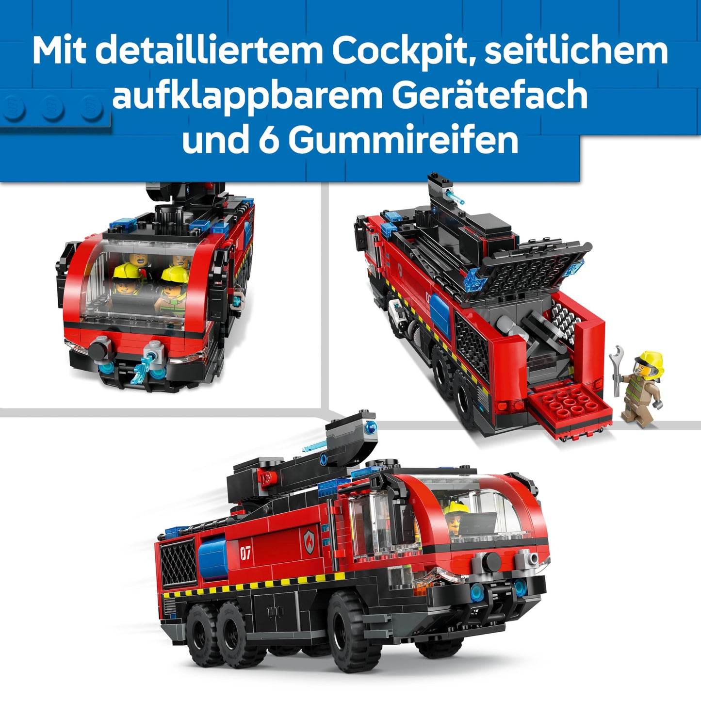 LEGO City airport fire engine - toy emergency vehicle - model construction with 4 fire department minifigures - birthday gift for boys aged 7 and up and technology fans - 60499