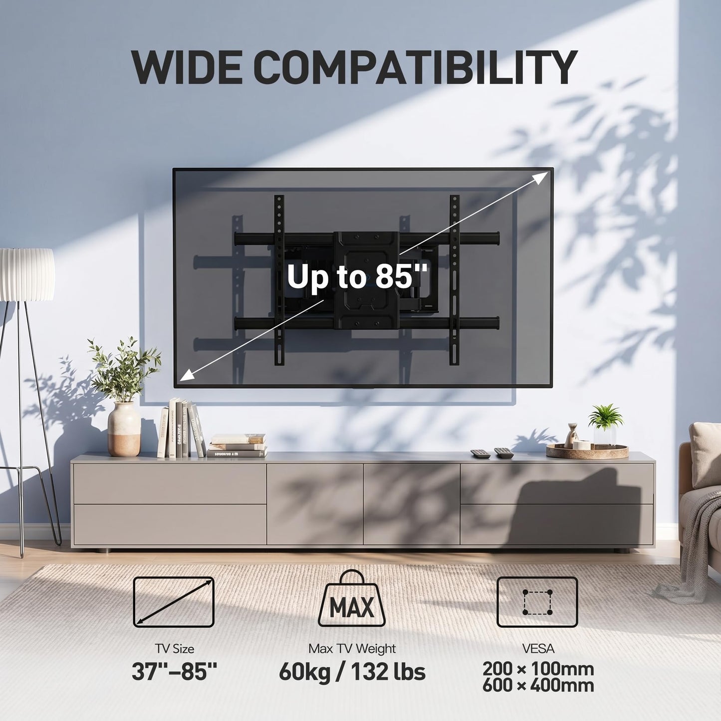 PERLESMITH TV wall mount, for 37-85 inch TVs 60 kg, VESA 600x400 mm - PSPILFK1-E